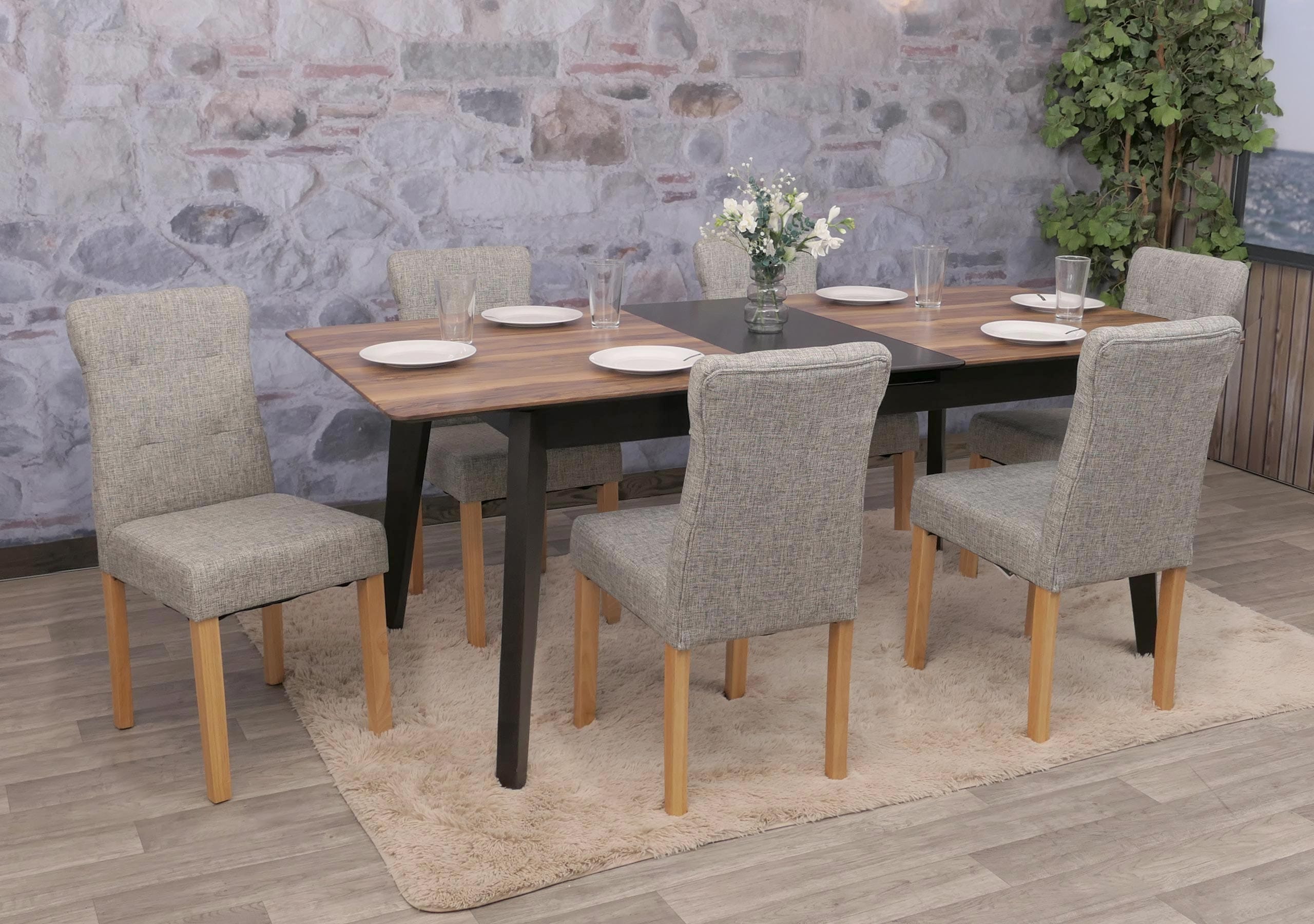 6er-Set Esszimmerstuhl MCW-E58, Stuhl Essst&uuml;hle ~ Stoff/Textil grau, helle Beine 