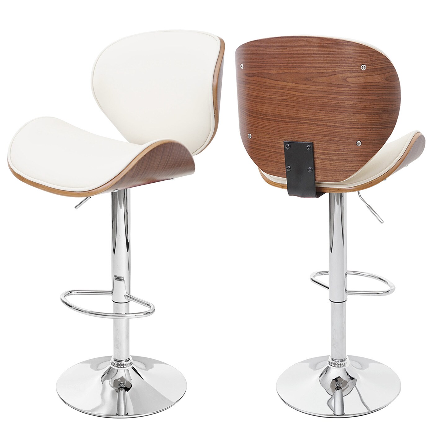 Barhocker Arklow, Barstuhl, Holz Bugholz Retro-Design ~ Walnuss-Optik, Polster creme 