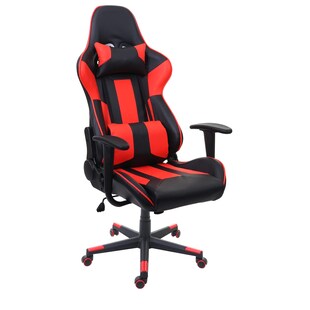 Bürostuhl MCW-F84, Schreibtischstuhl Gamingstuhl Chefsessel Drehstuhl, Kunstleder ~ schwarz/rot 