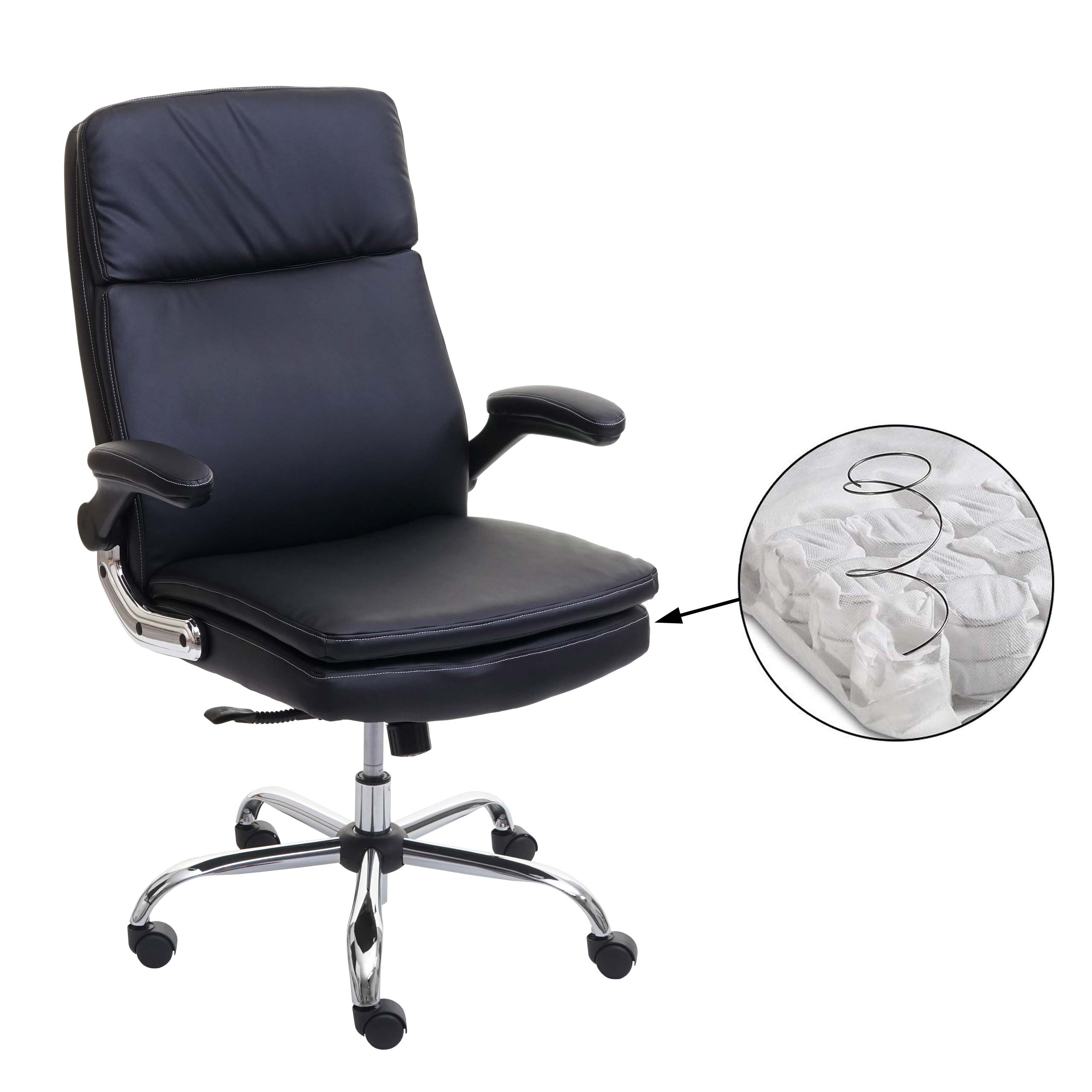 B&uuml;rostuhl MCW-F83, Schreibtischstuhl Chefsessel Drehstuhl, Federkern Kunstleder ~ schwarz 