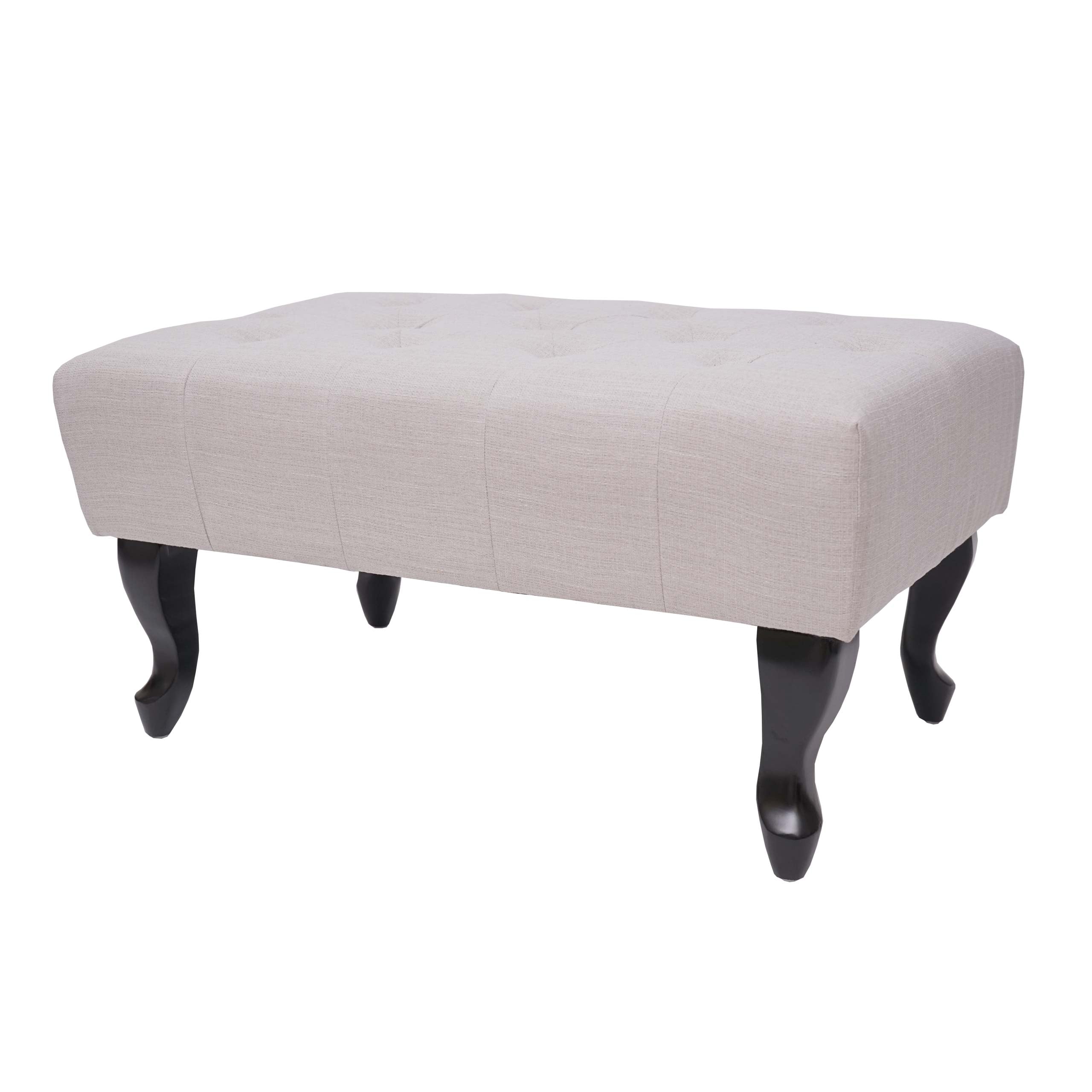 Ottomane Chesterfield Oxford, Sitzhocker Fu&szlig;ablage Hocker, wasserabweisend Stoff/Textil 39x77x47cm ~ creme-beige 