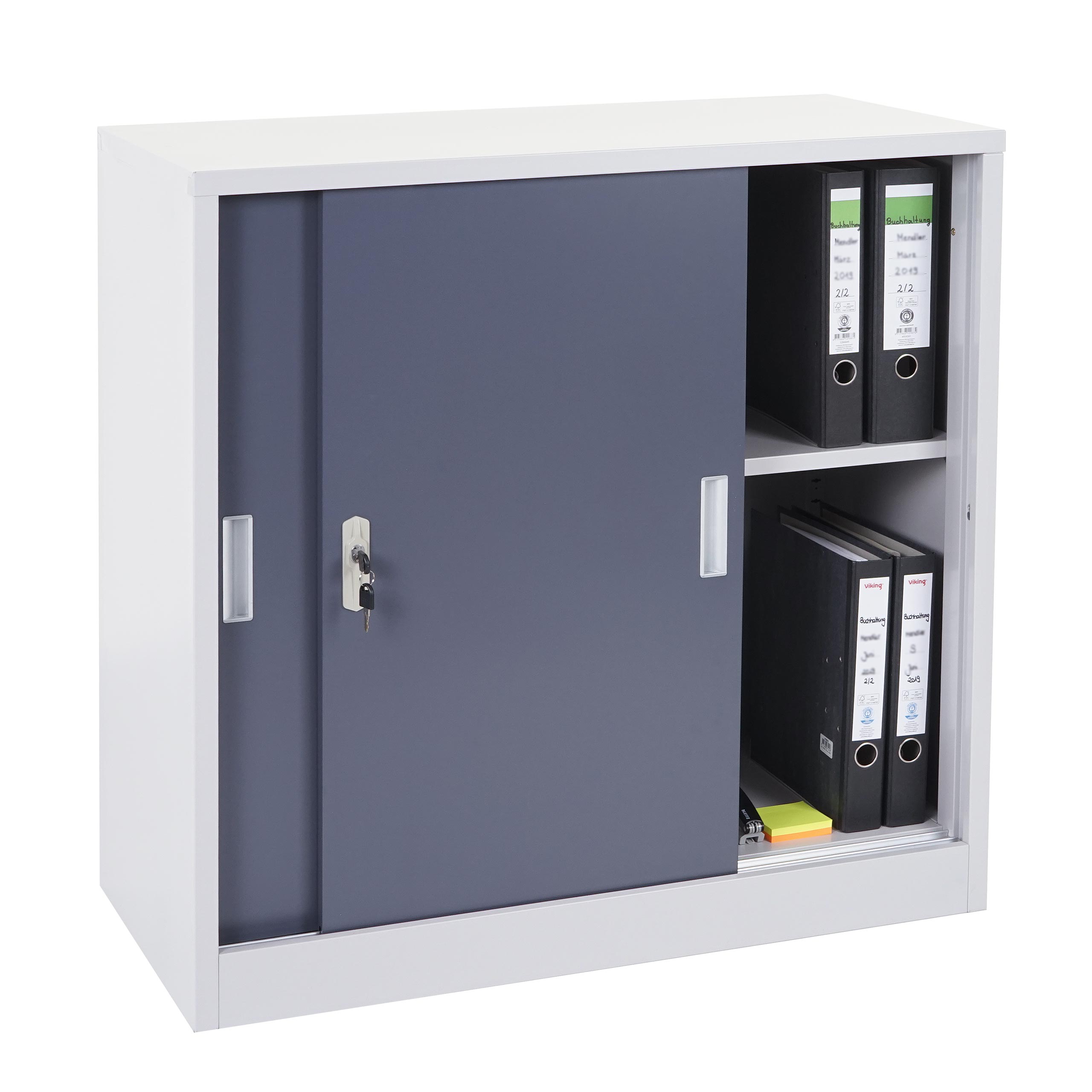 Aktenschrank Preston MCW-F41, Stahlschrank B&uuml;roschrank, mit abschlie&szlig;baren Schiebet&uuml;ren 90x90x45cm ~ anthrazit 
