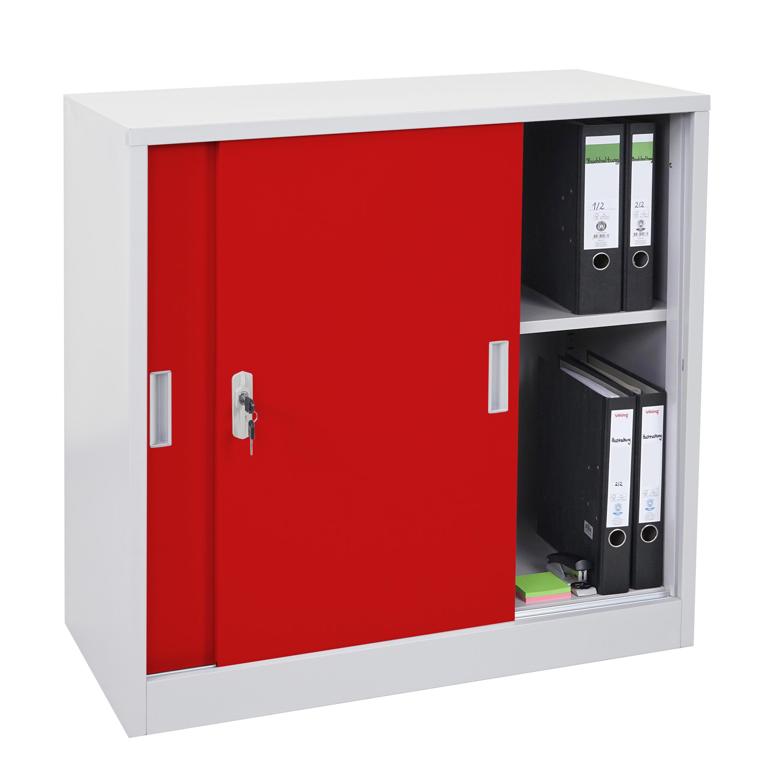 Aktenschrank Preston MCW-F41, Stahlschrank, mit Schiebet&uuml;ren 90x90x45cm ~ rot 