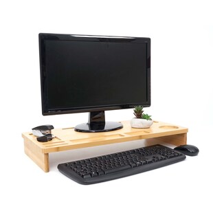 Monitorerhöhung MCW-E85, Monitorständer Tischorganizer Bildschirmerhöhung, Bambus 9x65x31cm 