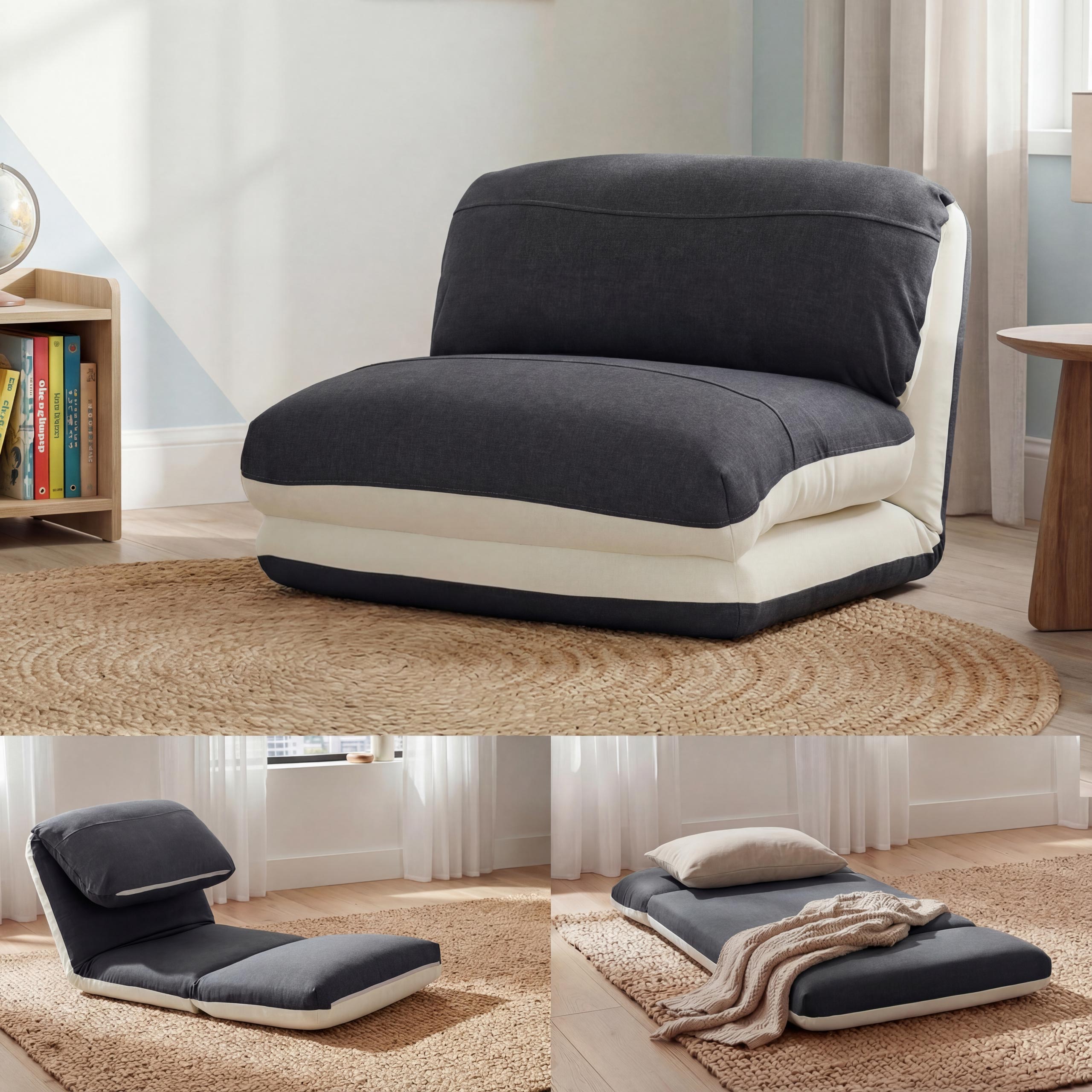 Schlafsessel MCW-E68, Schlafsofa Funktionssessel Klappsessel Relaxsessel, Stoff/Textil ~ creme/schwarz 