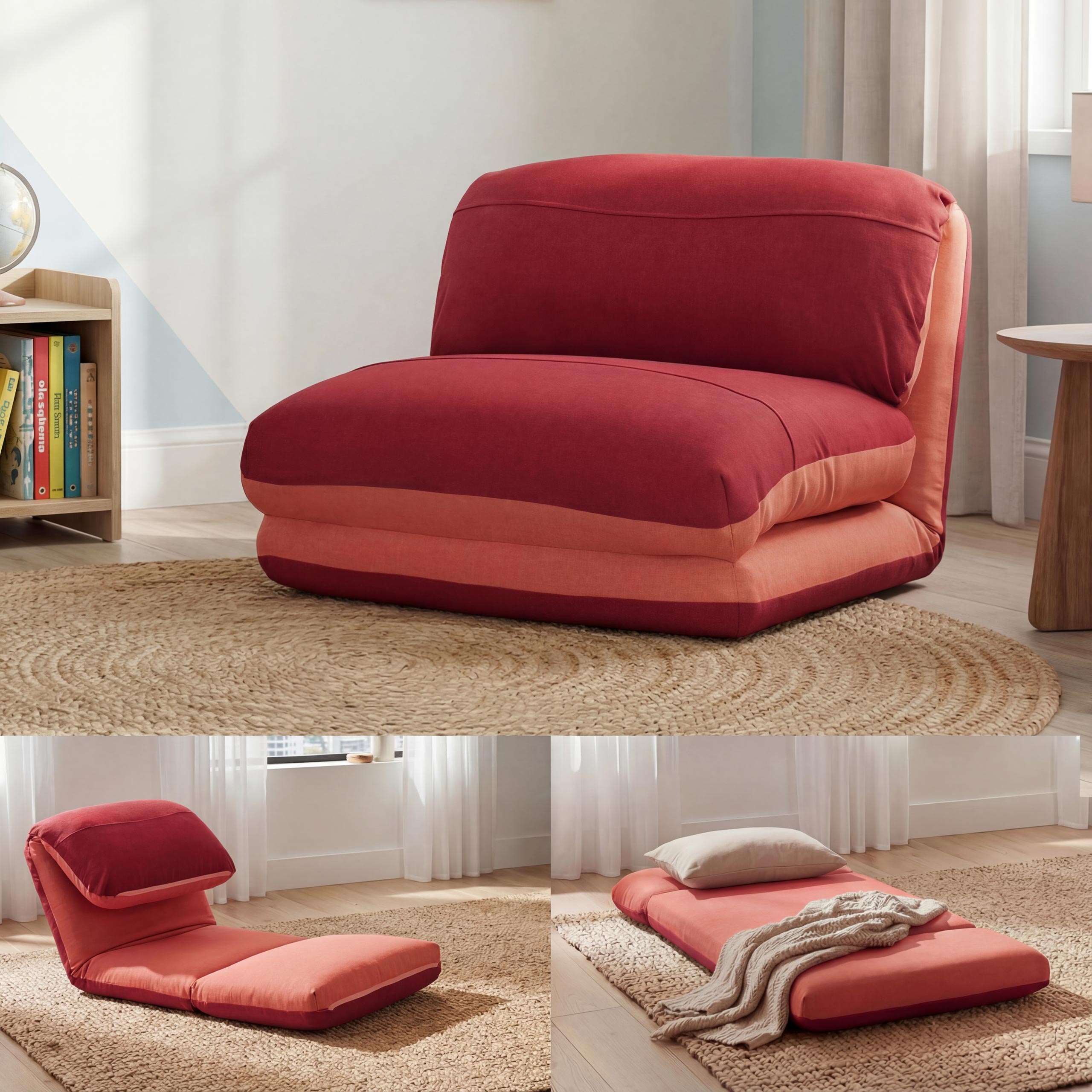 Schlafsessel MCW-E68, Schlafsofa Funktionssessel Klappsessel Relaxsessel, Stoff/Textil ~ orange/dunkelrot 