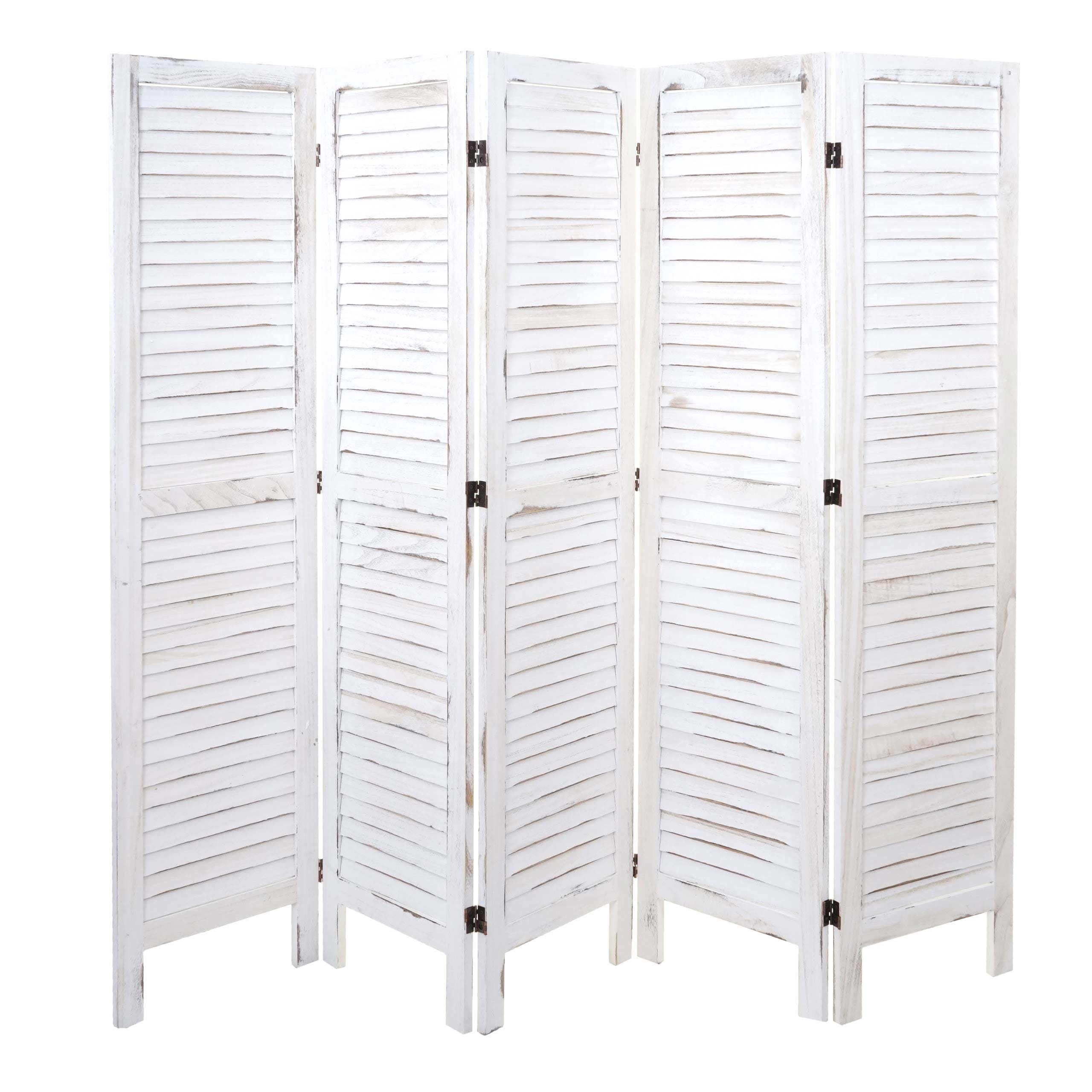 Paravent MCW-G30, Trennwand Sichtschutz Raumteiler, Shabby-Look 170x200cm ~ wei&szlig; 