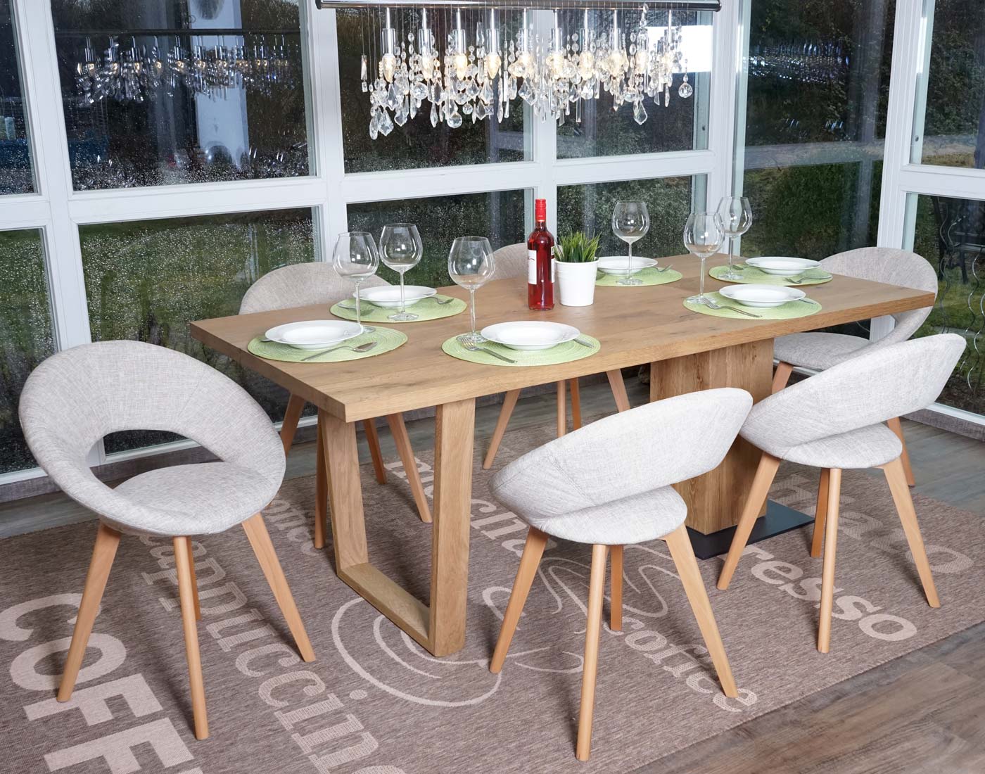 6er-Set Esszimmerstuhl Almada III, Stuhl K&uuml;chenstuhl, Retro 50er Jahre Design ~ Textil, creme/grau 