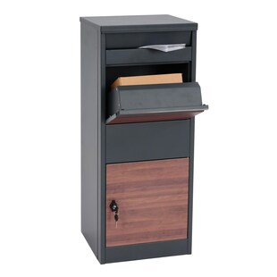 Paketkasten MCW-G80, Paketbox Standbriefkasten Briefkasten Größe L ~ verzinkt anthrazit, Holzoptik dunkel 