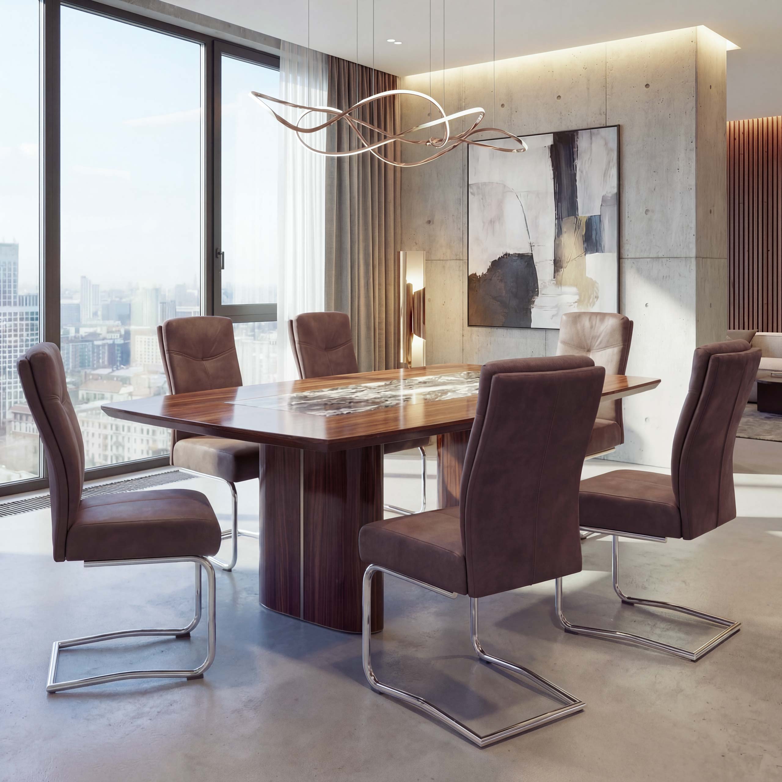 6er-Set Esszimmerstuhl MCW-G56, K&uuml;chenstuhl Freischwinger Stuhl, Textil Wildleder-Optik ~ braun 