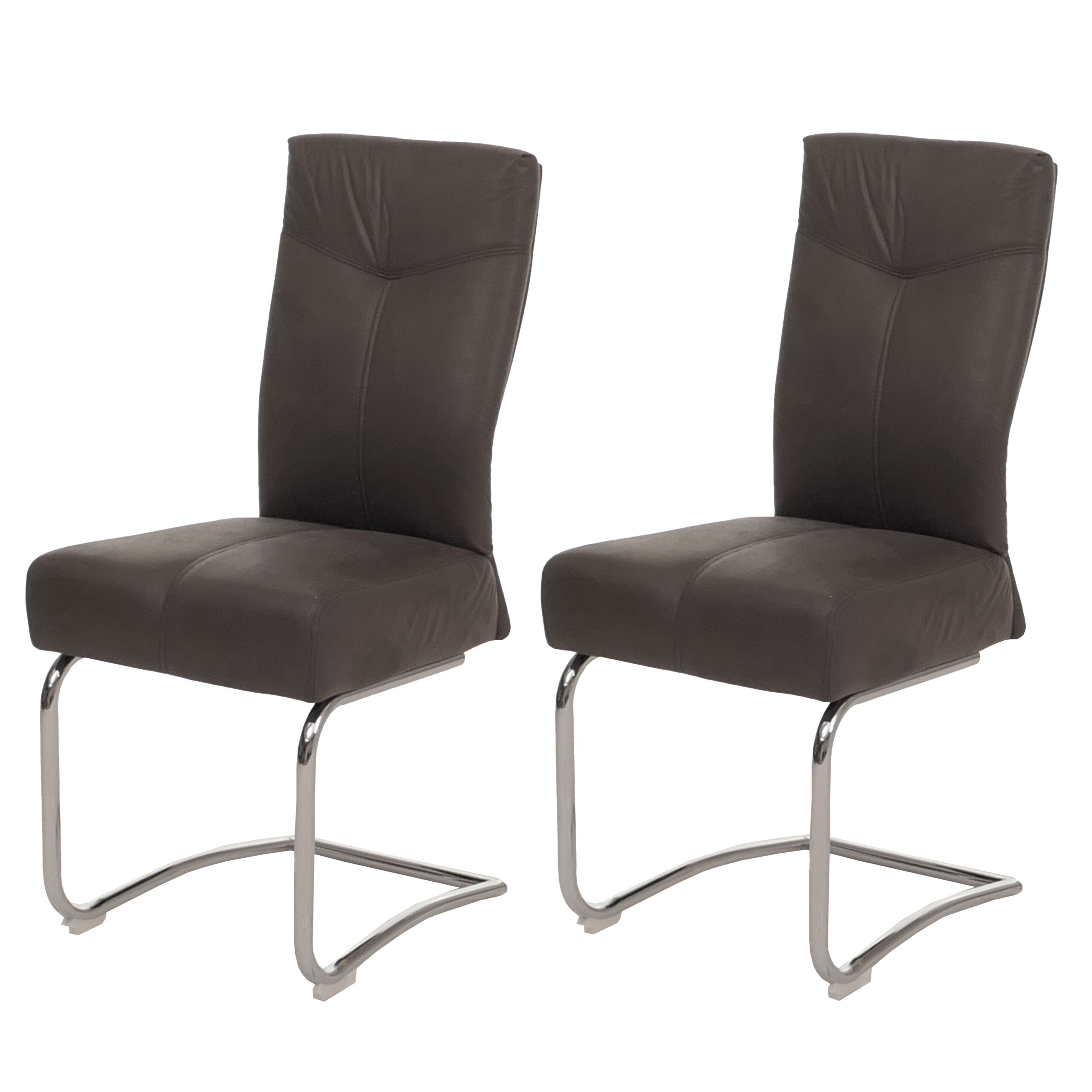 2er-Set Esszimmerstuhl MCW-G56, K&uuml;chenstuhl Freischwinger Stuhl, Textil Wildleder-Optik ~ grau 