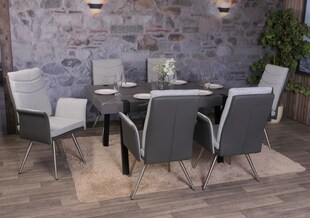 6er-Set Esszimmerstuhl MCW-G54, Küchenstuhl Stuhl, Textil/Kunstleder Edelstahl gebürstet ~ grau mit Armlehne 