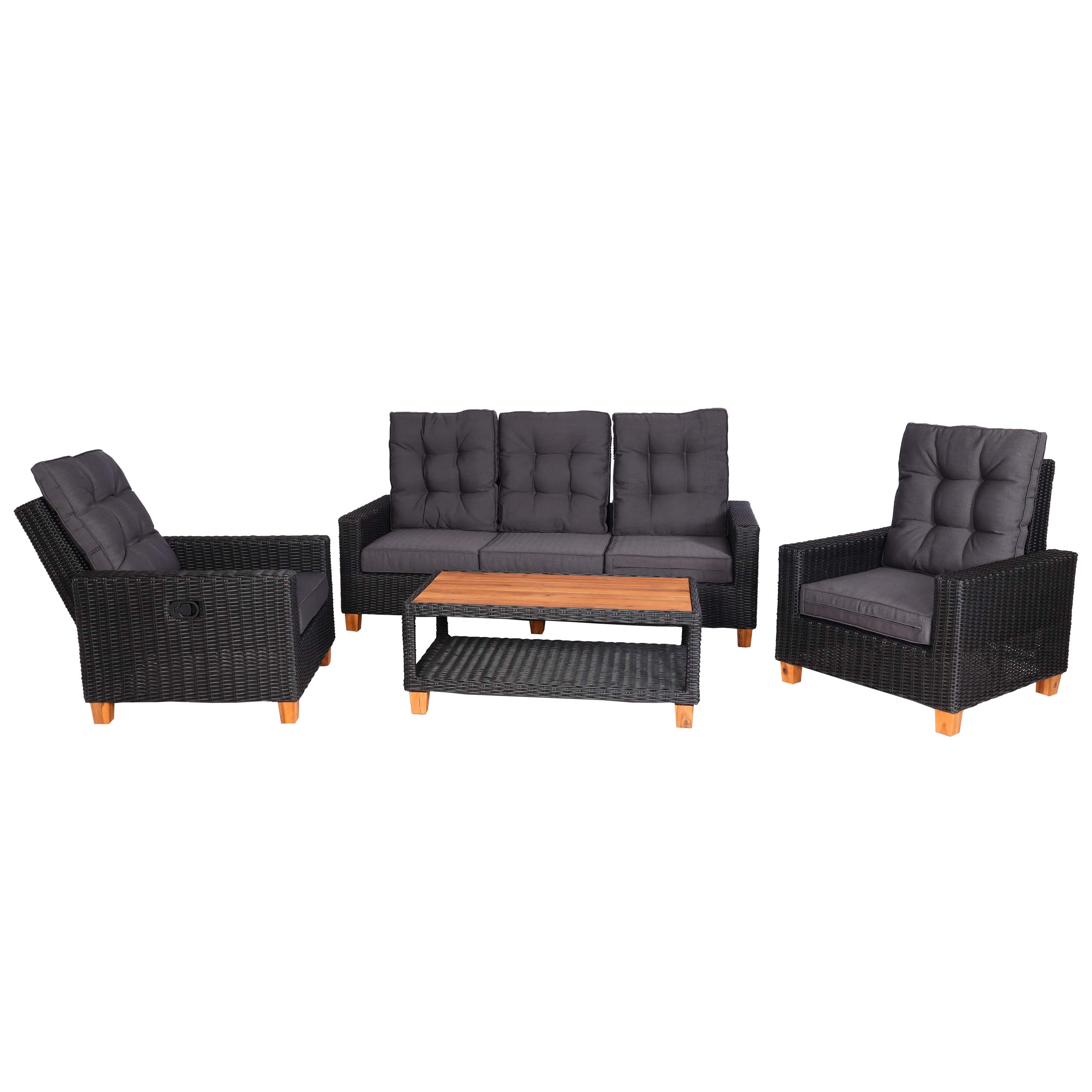 Gartengarnitur MCW-G28, Sitzgruppe Lounge-Set, Akazie Holz halbrundes Rattan verstellbar MVG ~ anthrazit, Kissen grau 