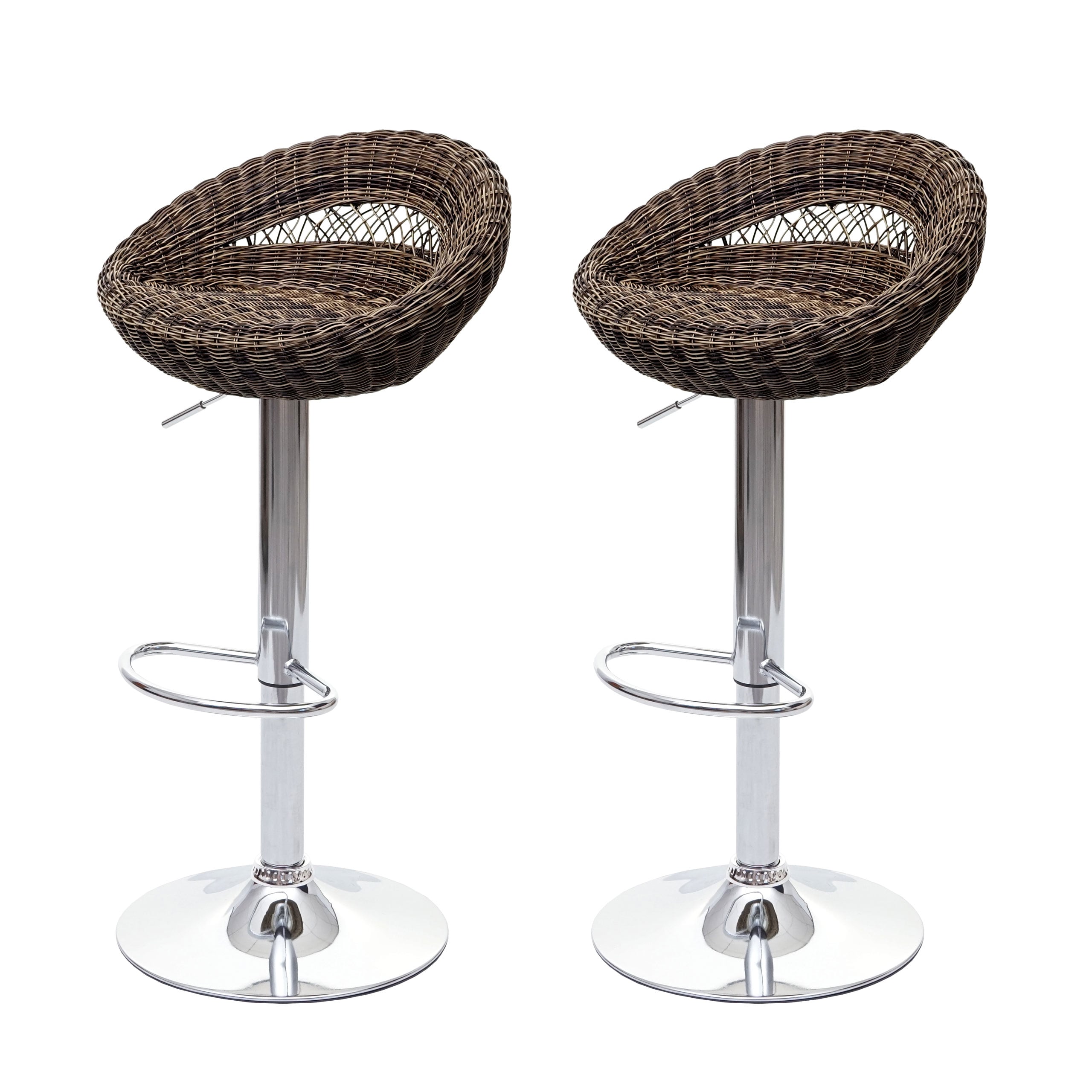 2er-Set Barhocker MCW-G26, Tresenhocker Barstuhl Drehhocker, In-/Outdoor Poly-Rattan MVG-zertifiziert chrom 