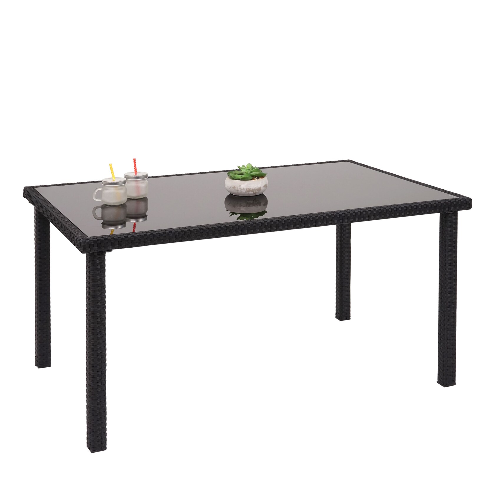 Poly-Rattan Tisch -G19, Gartentisch Balkontisch, 120x75cm ~ schwarz