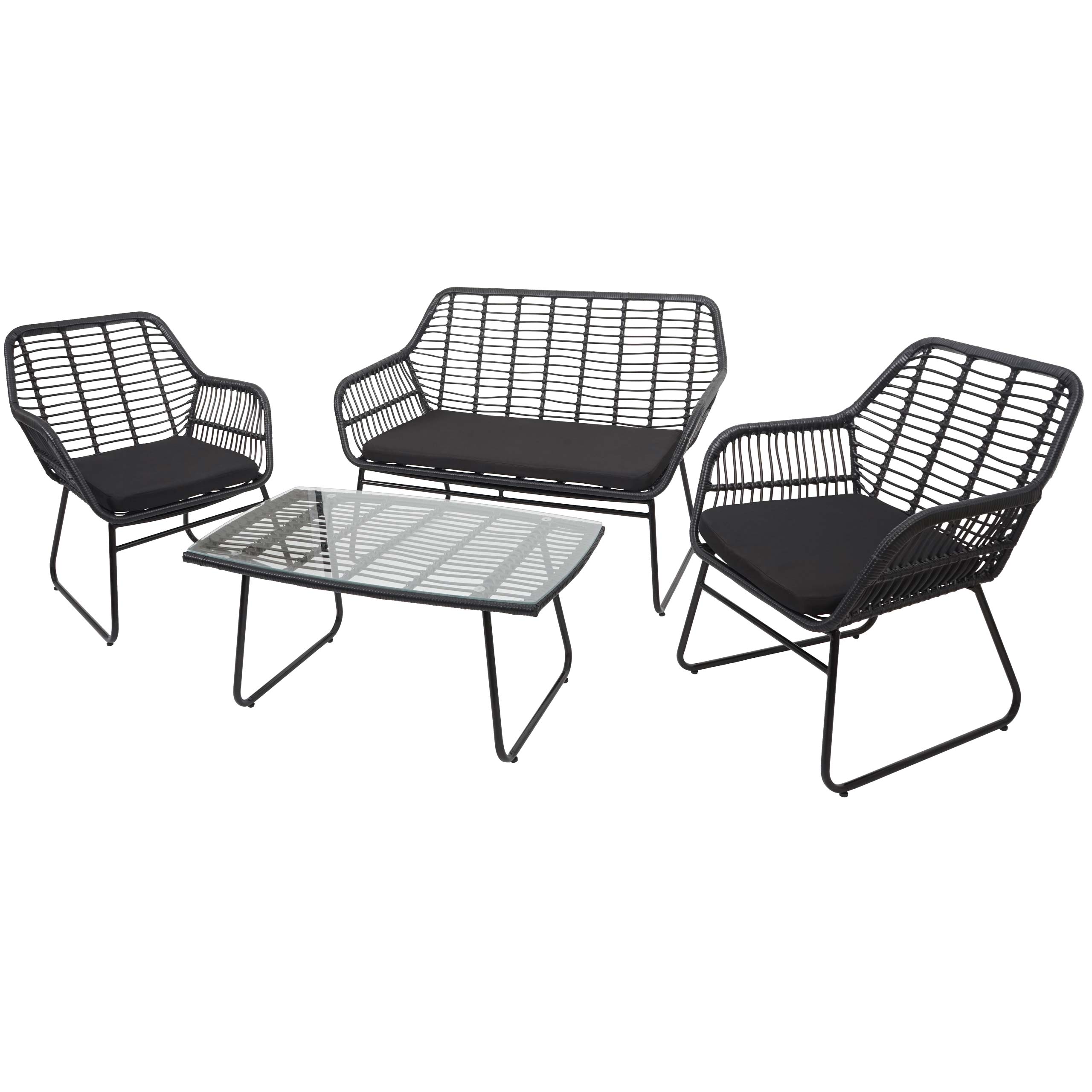 Polyrattan Garnitur MCW-G17a, Garten Sofa Set Sitzgruppe Stuhl, Seil ~ anthrazit, Polster anthrazit ohne Dekokissen 