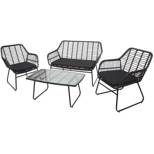 Polyrattan Garnitur MCW-G17a, Garten Sofa Set Sitzgruppe Stuhl, Seil ~ anthrazit, Polster anthrazit ohne Dekokissen 