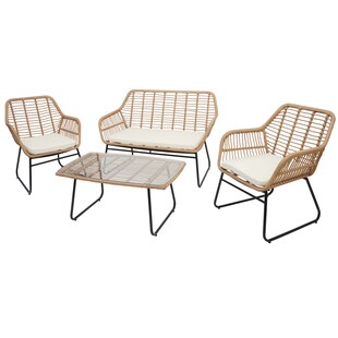Polyrattan Garnitur MCW-G17a, Garten Sofa Set Sitzgruppe Stuhl, Seil ~ naturfarben, Polster creme ohne Dekokissen 