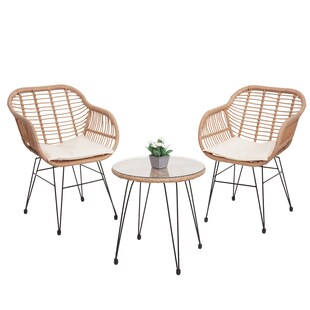 Poly-Rattan Garnitur MCW-G17, Balkon-Set Gartengarnitur Sitzgruppe Stuhl, Seil ~ naturfarben, Kissen creme 