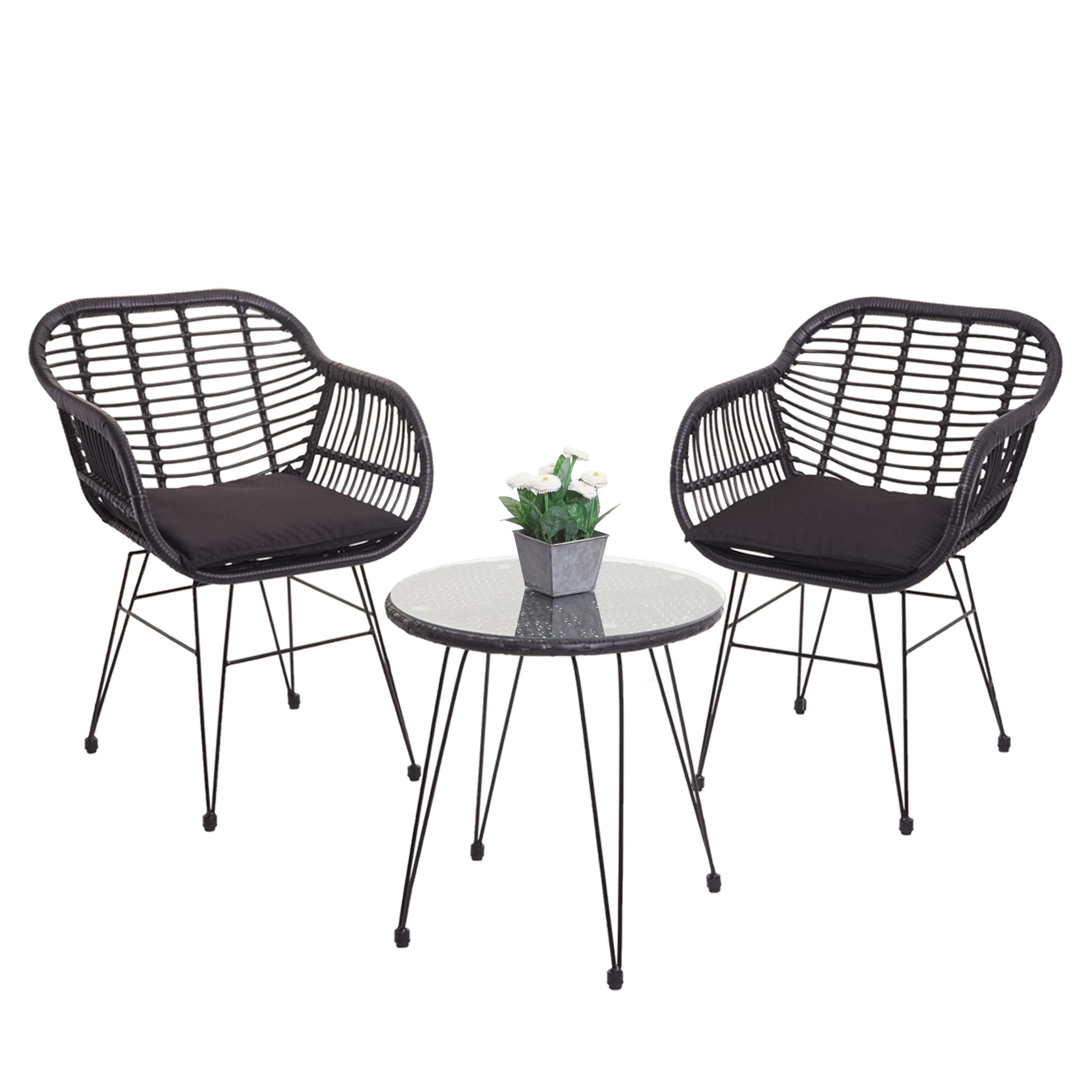 Poly-Rattan Garnitur MCW-G17, Balkon-Set Gartengarnitur Sitzgruppe Stuhl, Seil ~ anthrazit, Kissen anthrazit 