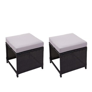 2er-Set Poly-Rattan Hocker MCW-G16, Gartenhocker Sitzhocker, Gastronomie ~ schwarz, Kissen hellgrau 