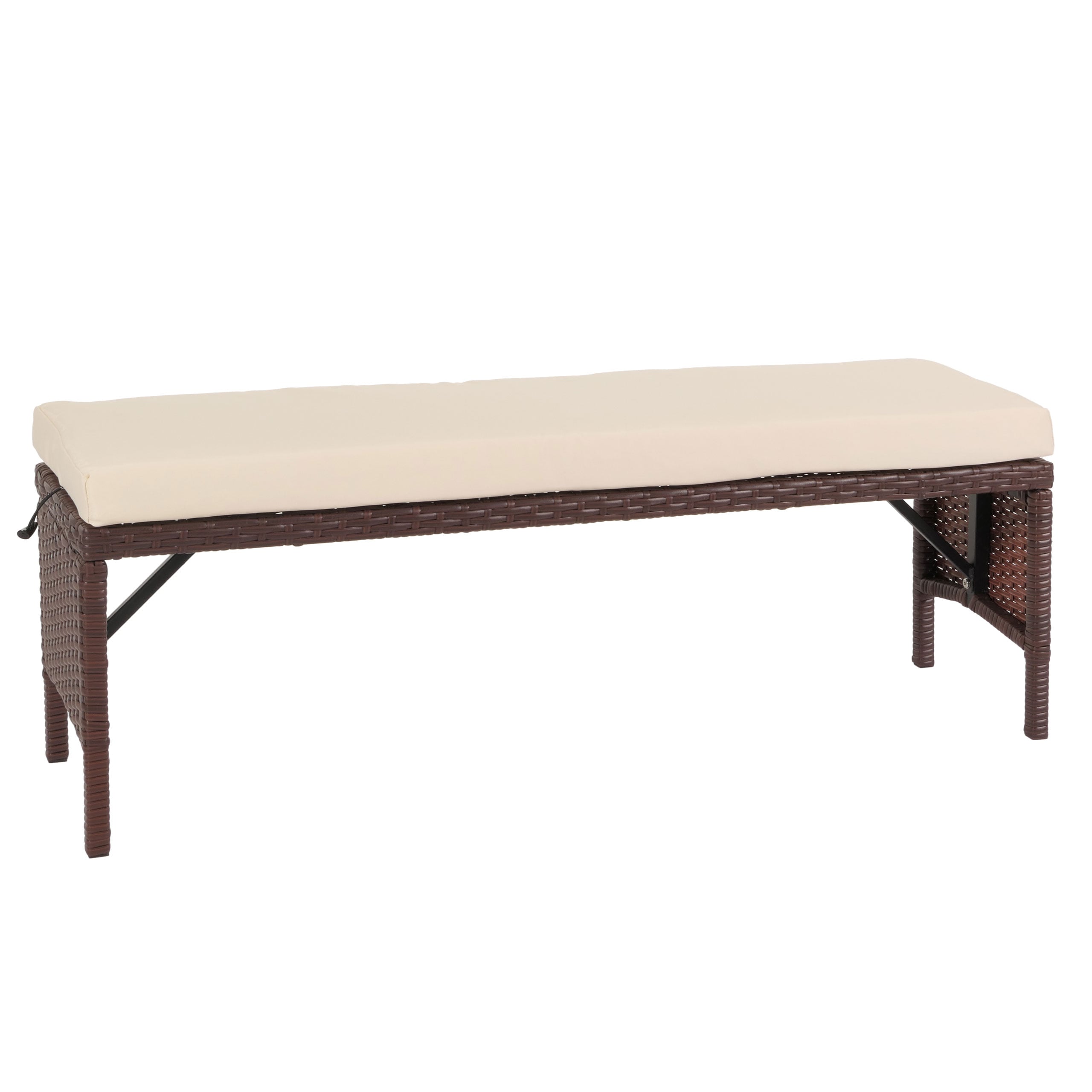 Poly-Rattan Sitzbank MCW-G16, Gartenbank Rattanbank, Gastronomie 112cm ~ braun, Kissen creme 