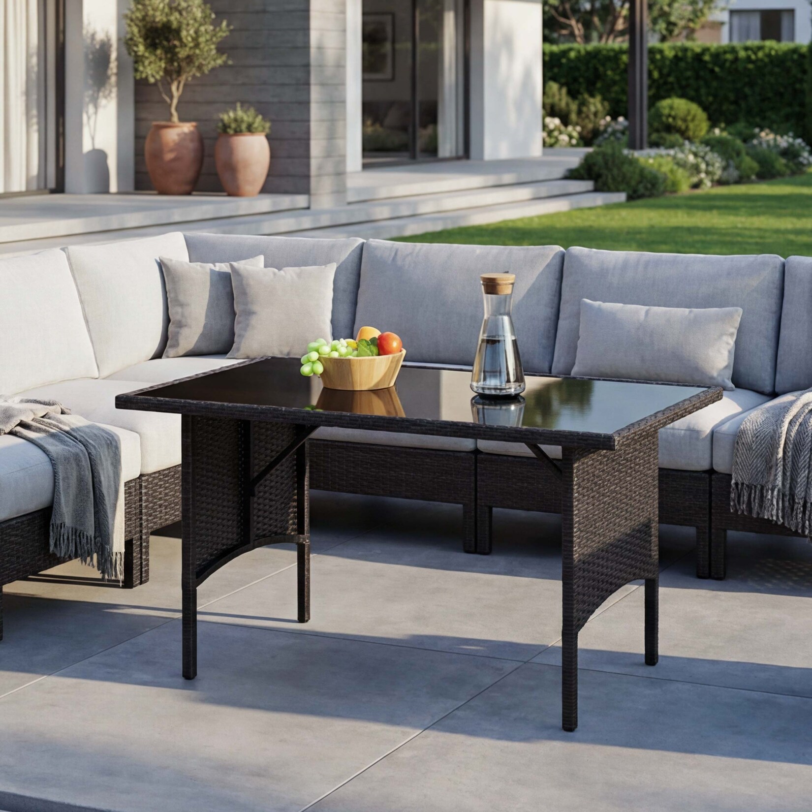Poly-Rattan Esstisch -G16, Esszimmertisch Gartentisch Tisch, Gastronomie 112x60cm ~ schwarz