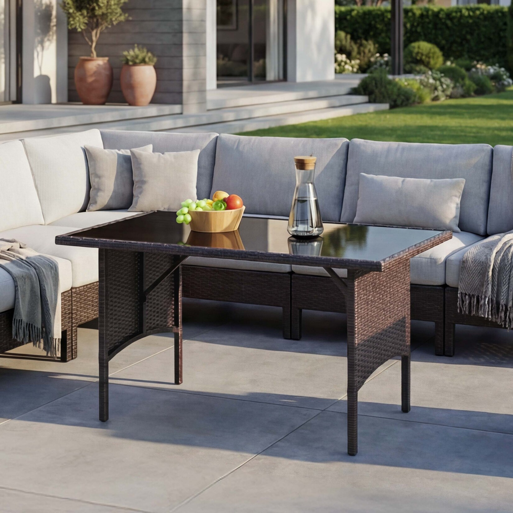 Poly-Rattan Esstisch -G16, Esszimmertisch Gartentisch Tisch, Gastronomie 112x60cm ~ braun