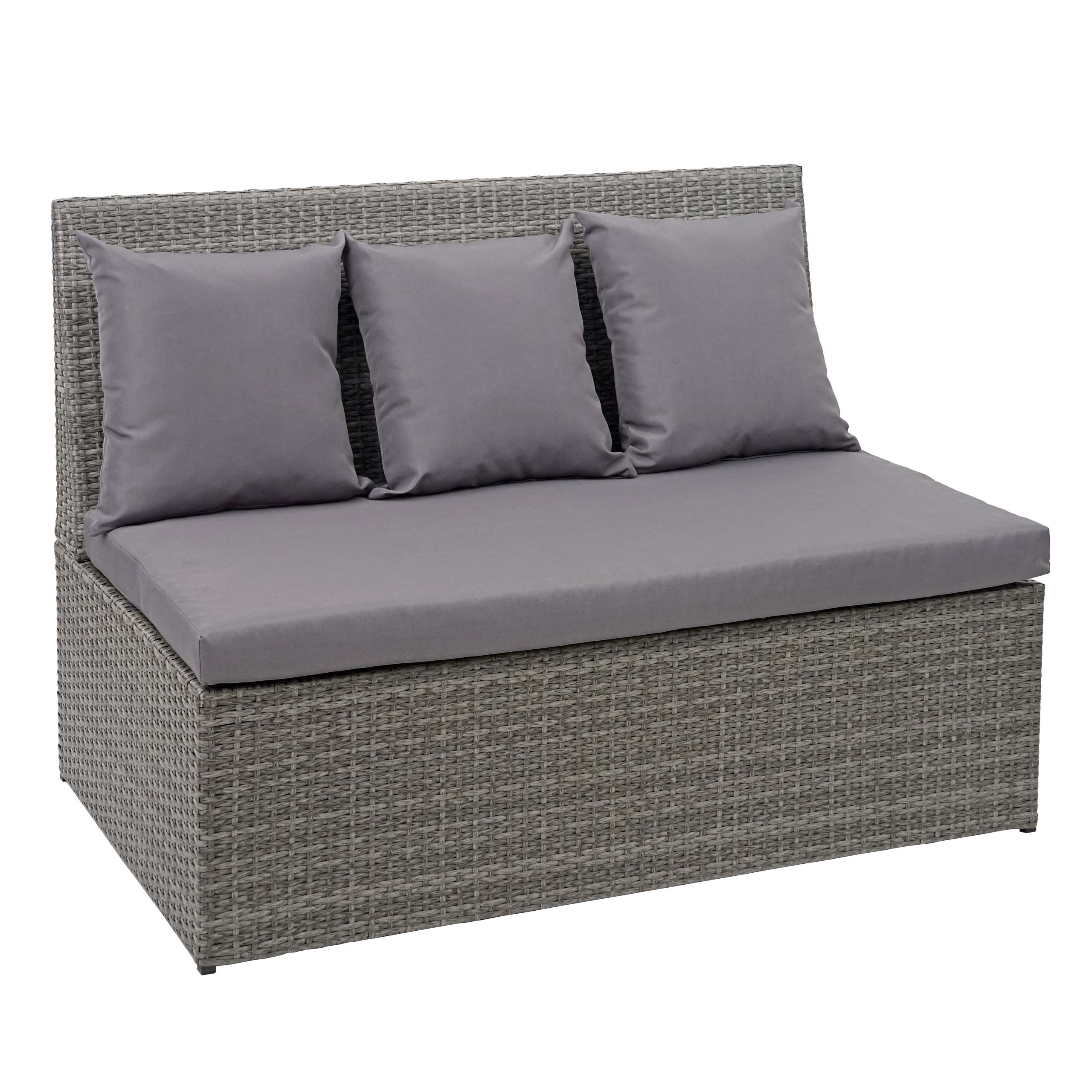 Poly-Rattan 2er Sofa MCW-G16, Lounge-Gartenbank Sitzbank Sessel, Gastronomie 120cm ~ grau, Kissen dunkelgrau 
