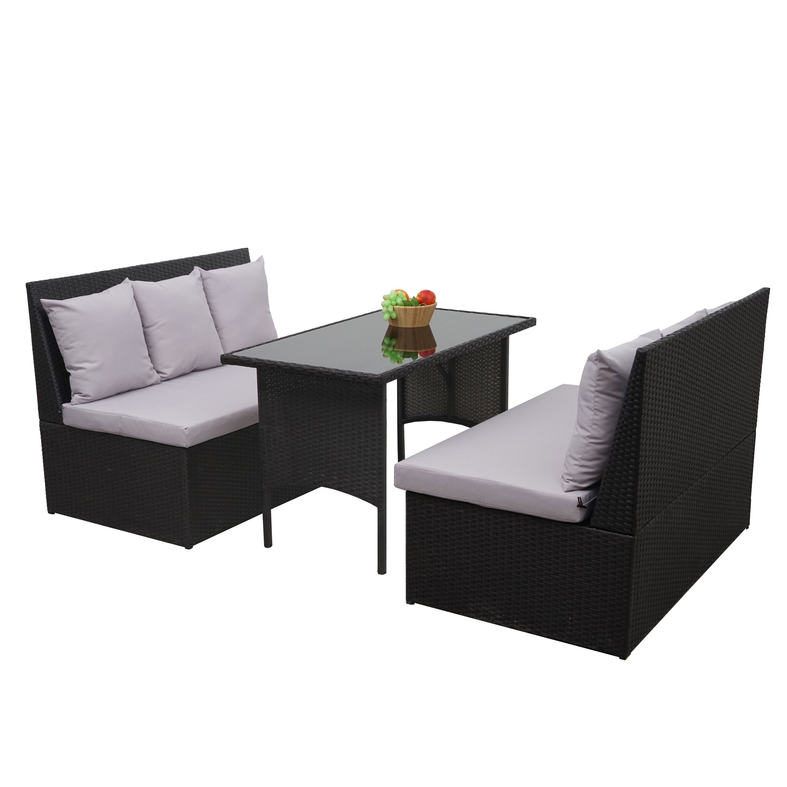 Poly-Rattan Garnitur MCW-G16, Garten-/Lounge-Set Sitzgruppe, Gastronomie 2x2er Sofa Tisch ~ schwarz, Kissen hellgrau 