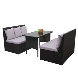 Poly-Rattan Garnitur MCW-G16, Garten-/Lounge-Set Sitzgruppe, Gastronomie 2x2er Sofa Tisch ~ schwarz, Kissen hellgrau 