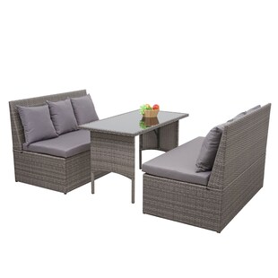 Poly-Rattan Garnitur MCW-G16, Garten-/Lounge-Set Sitzgruppe, Gastronomie 2x2er Sofa Tisch ~ grau, Kissen dunkelgrau 