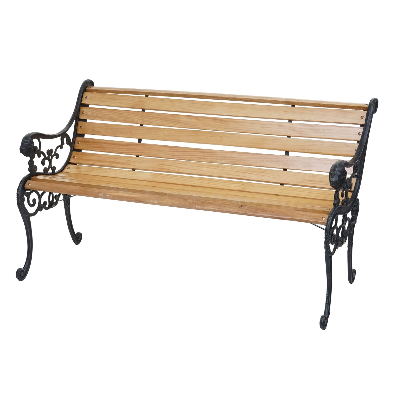Gartenbank -F98, Sitzbank Parkbank Holzbank, 2-Sitzer Gusseisen Holz 125cm  ~ hellbraun