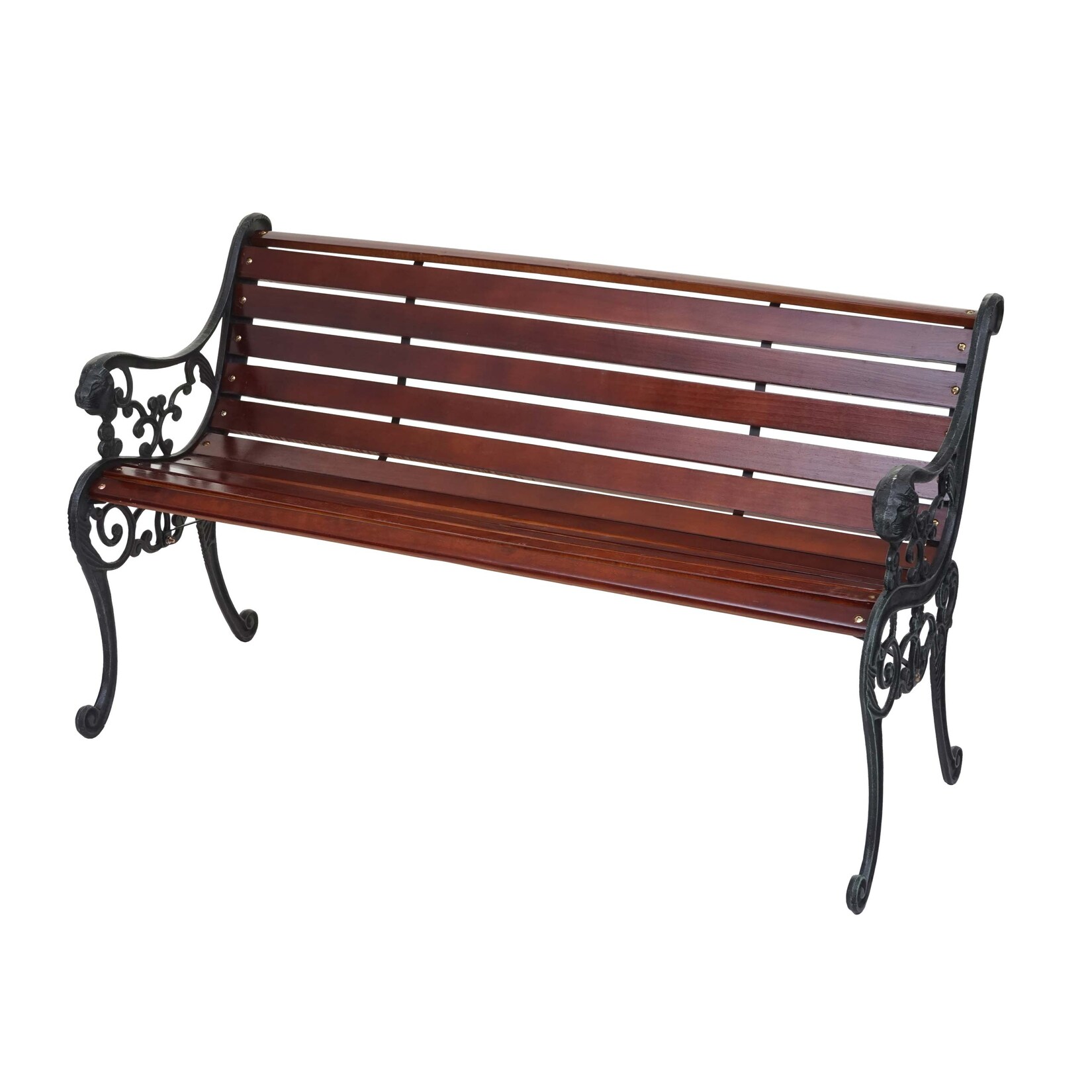 Gartenbank -F98, Sitzbank Parkbank Holzbank, 2-Sitzer Gusseisen Holz 125cm  ~ braun