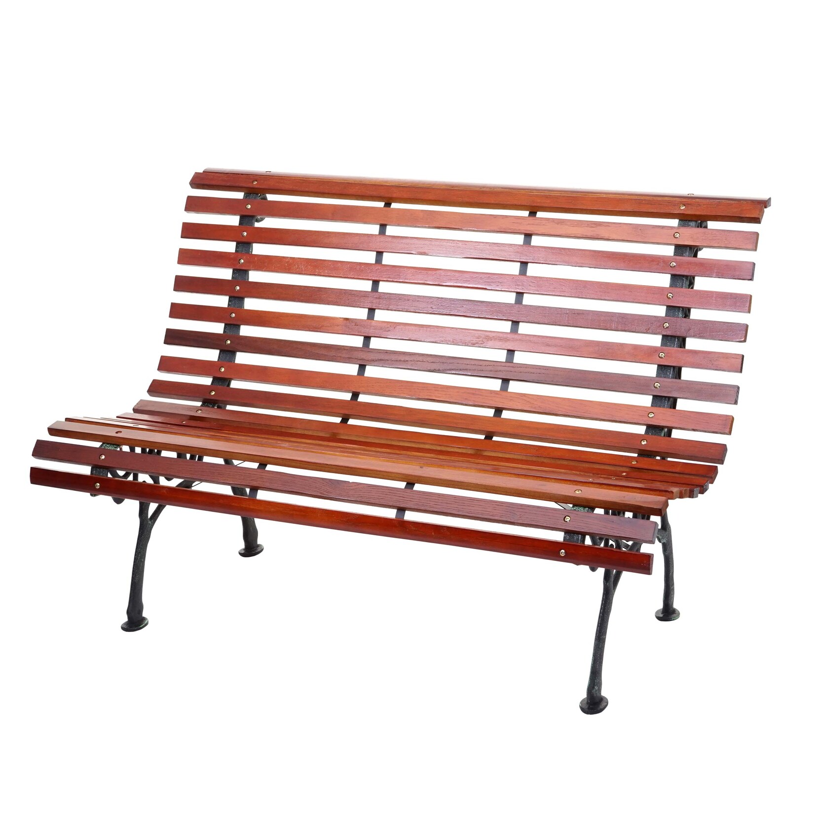 Gartenbank -F97, Sitzbank Parkbank Holzbank, 2-Sitzer Gusseisen Holz 122cm  ~ braun