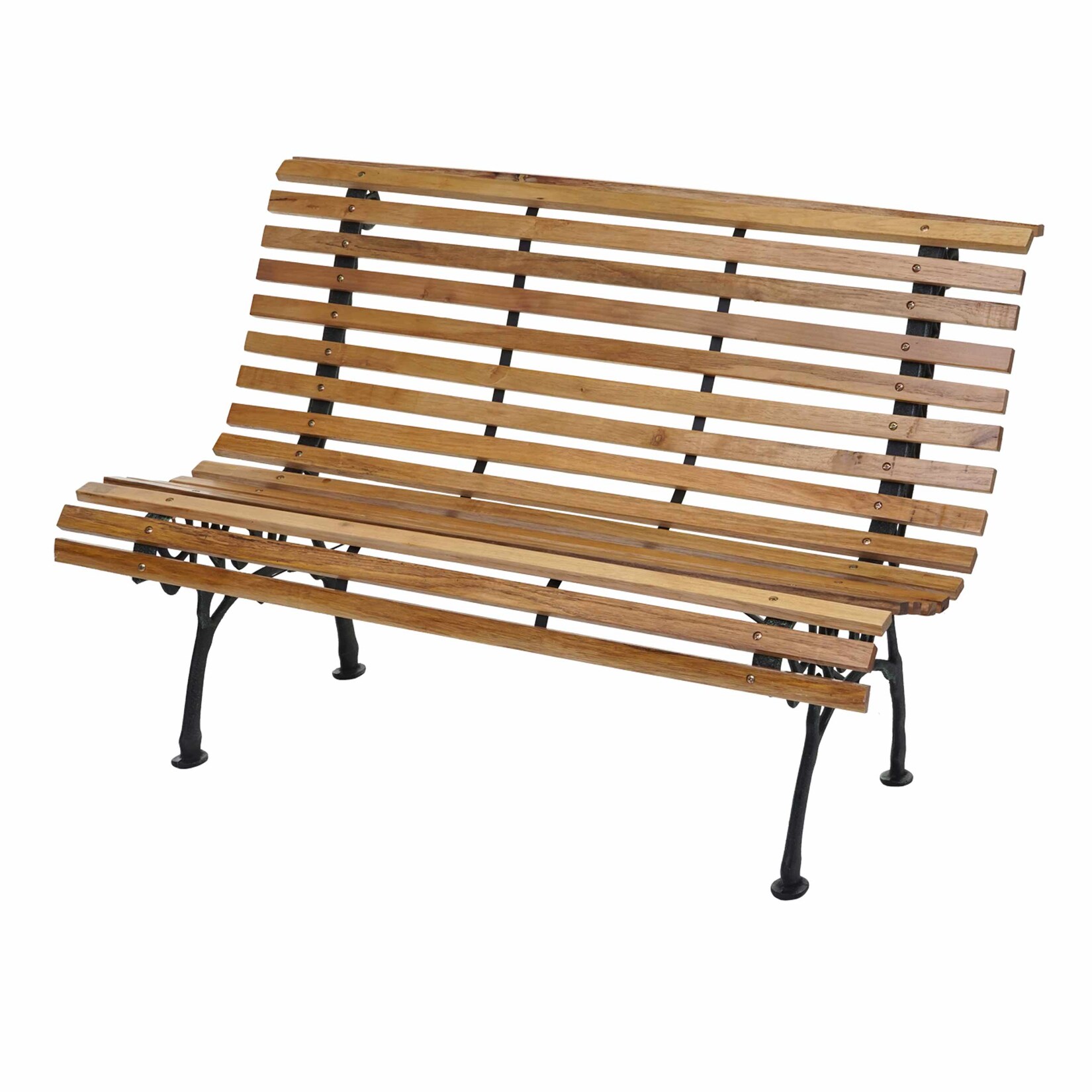 Gartenbank -F97, Sitzbank Parkbank Holzbank, 2-Sitzer Gusseisen Holz 122cm  ~ hellbraun
