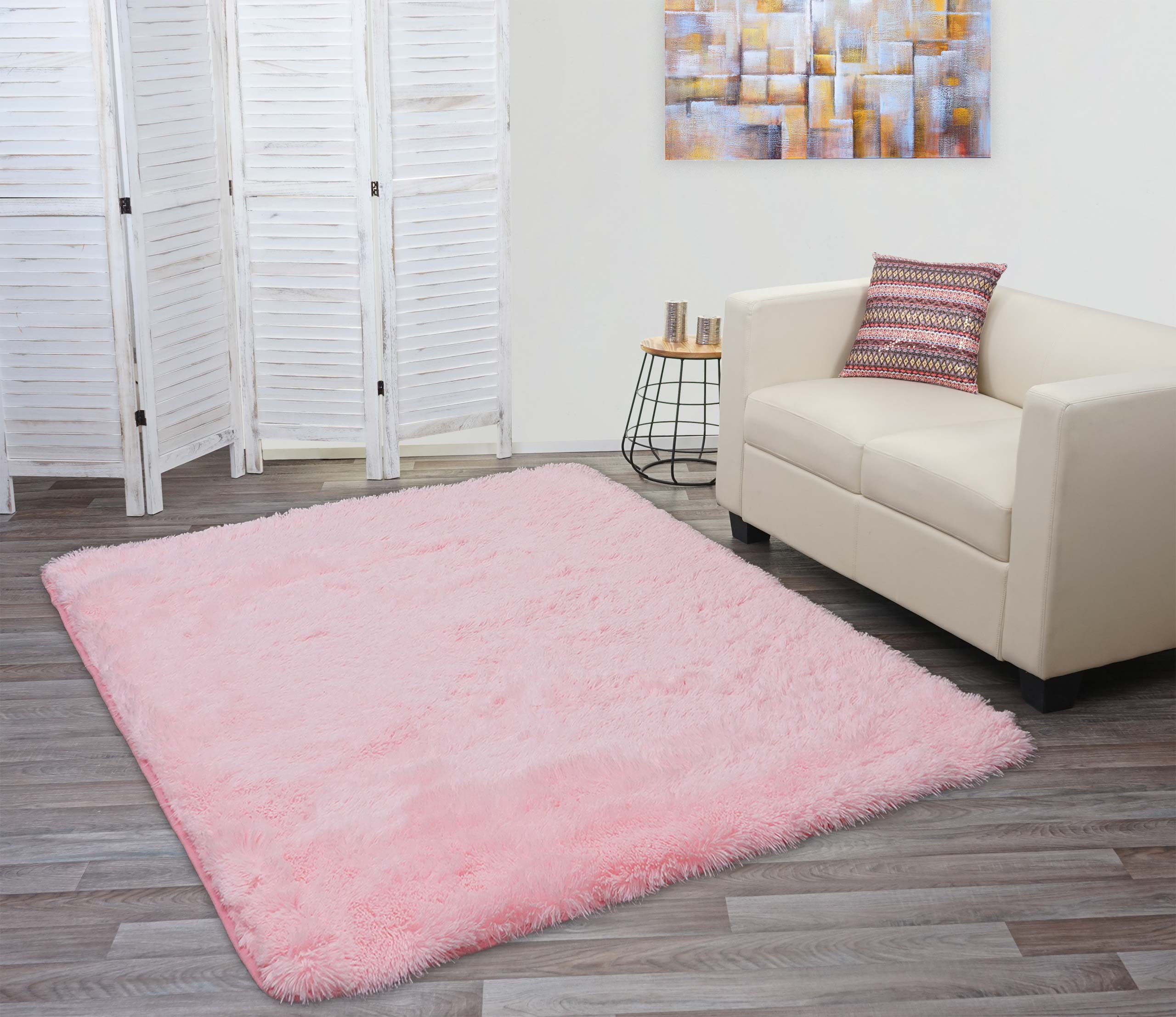 Teppich MCW-F69, Shaggy L&auml;ufer Hochflor Langflor, Stoff/Textil flauschig weich 230x160cm ~ rosa 