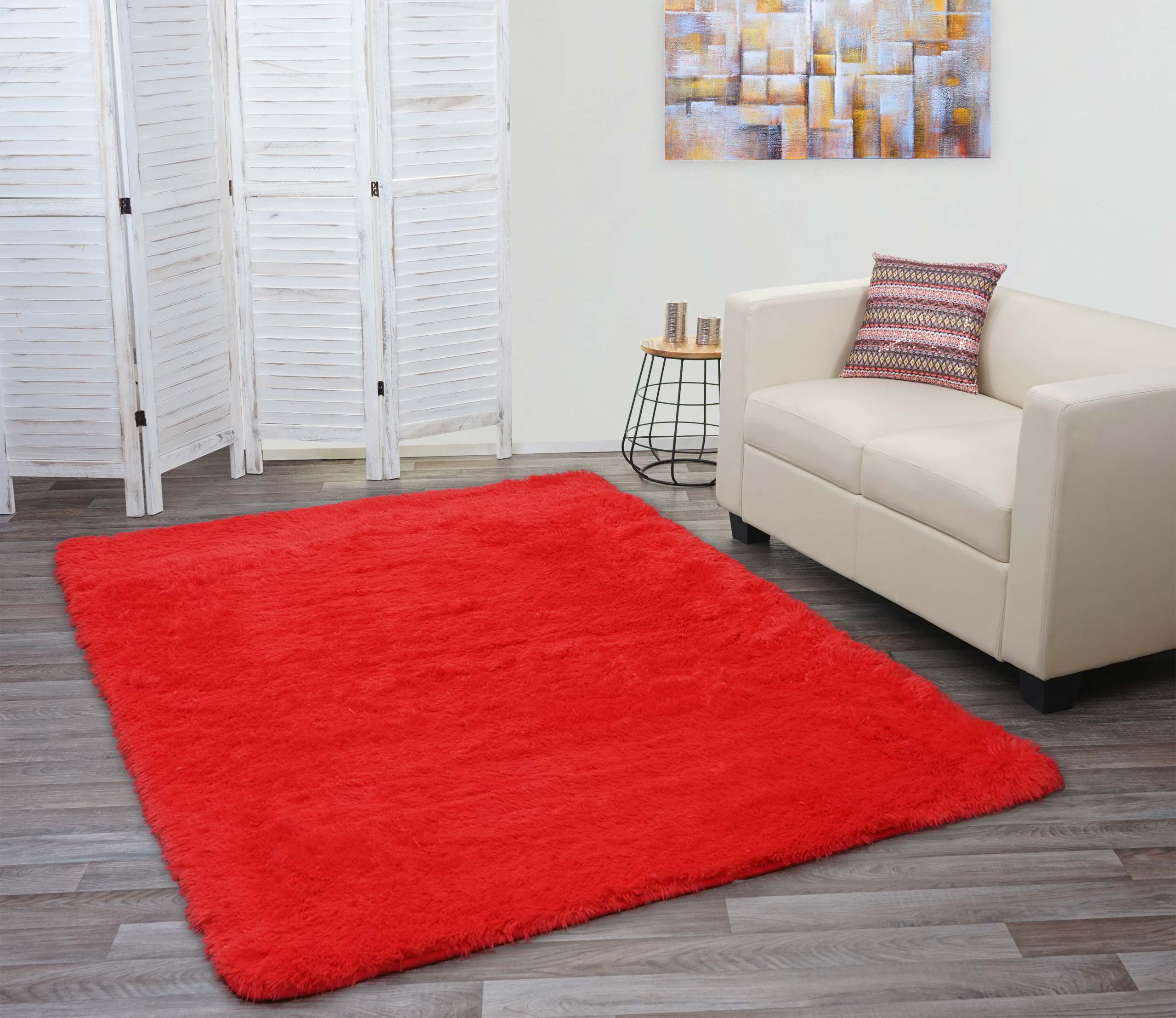 Teppich MCW-F69, Shaggy L&auml;ufer Hochflor Langflor, Stoff/Textil flauschig weich 230x160cm ~ rot 