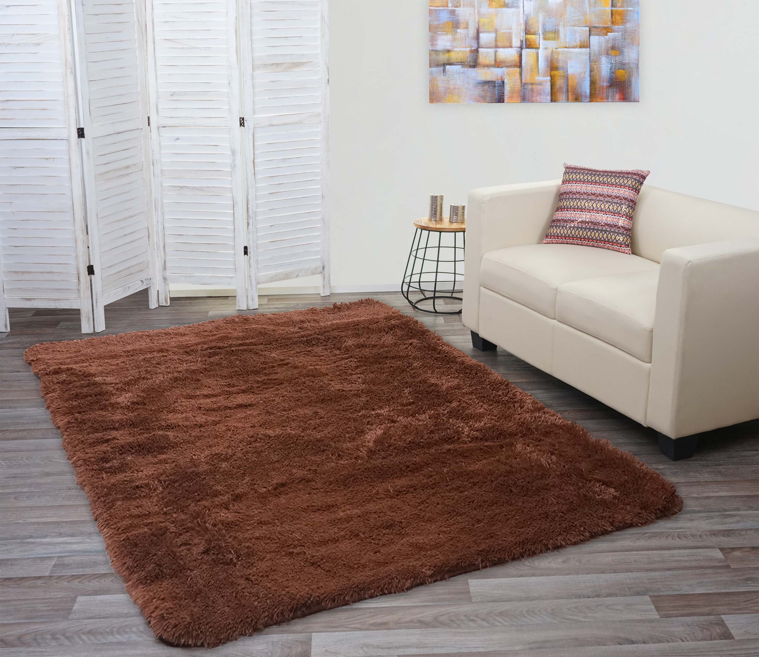 Teppich MCW-F69, Shaggy L&auml;ufer Hochflor Langflor, Stoff/Textil flauschig weich 230x160cm ~ dunkelbraun 