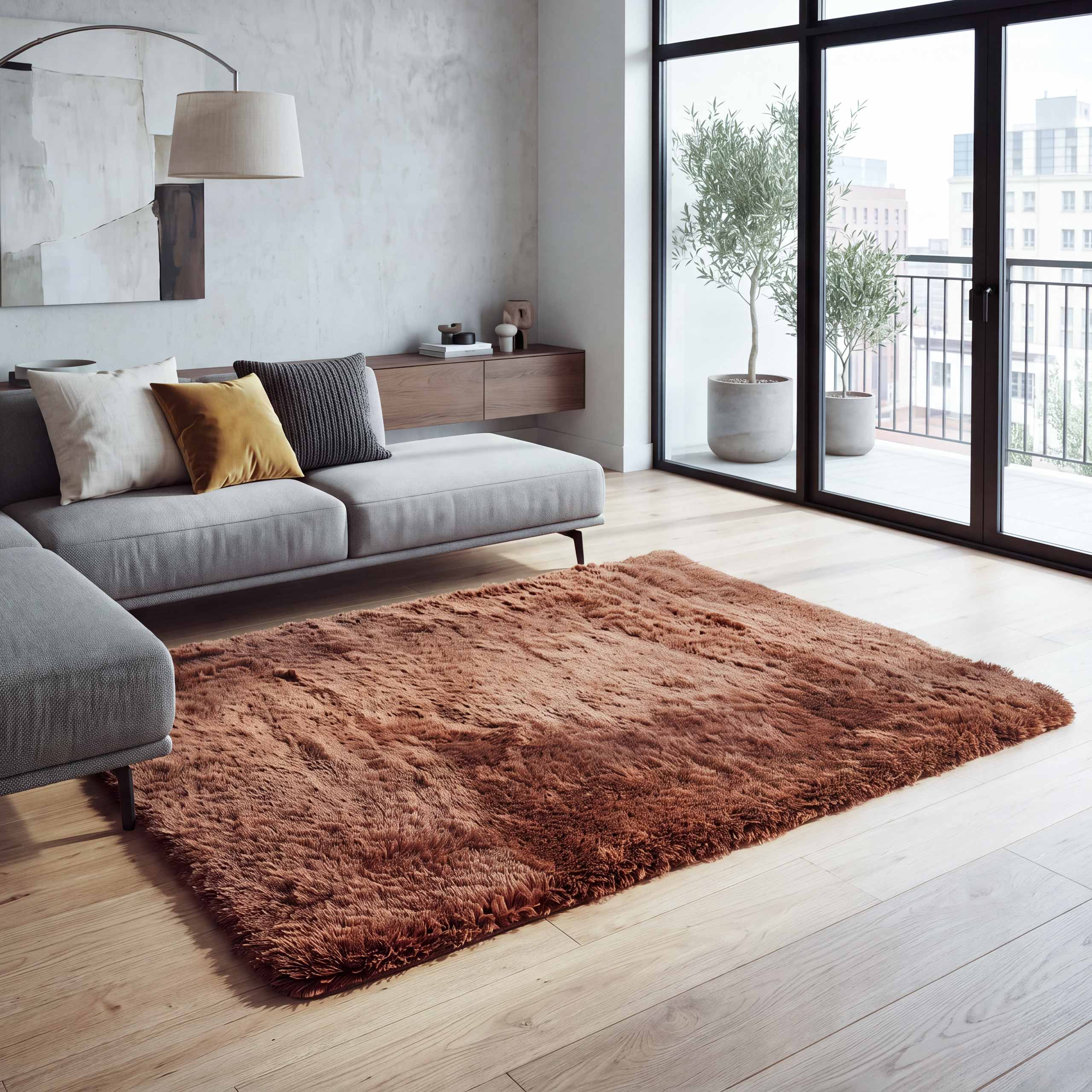 Teppich MCW-F69, Shaggy L&auml;ufer Hochflor Langflor, Stoff/Textil flauschig weich 160x120cm ~ dunkelbraun 