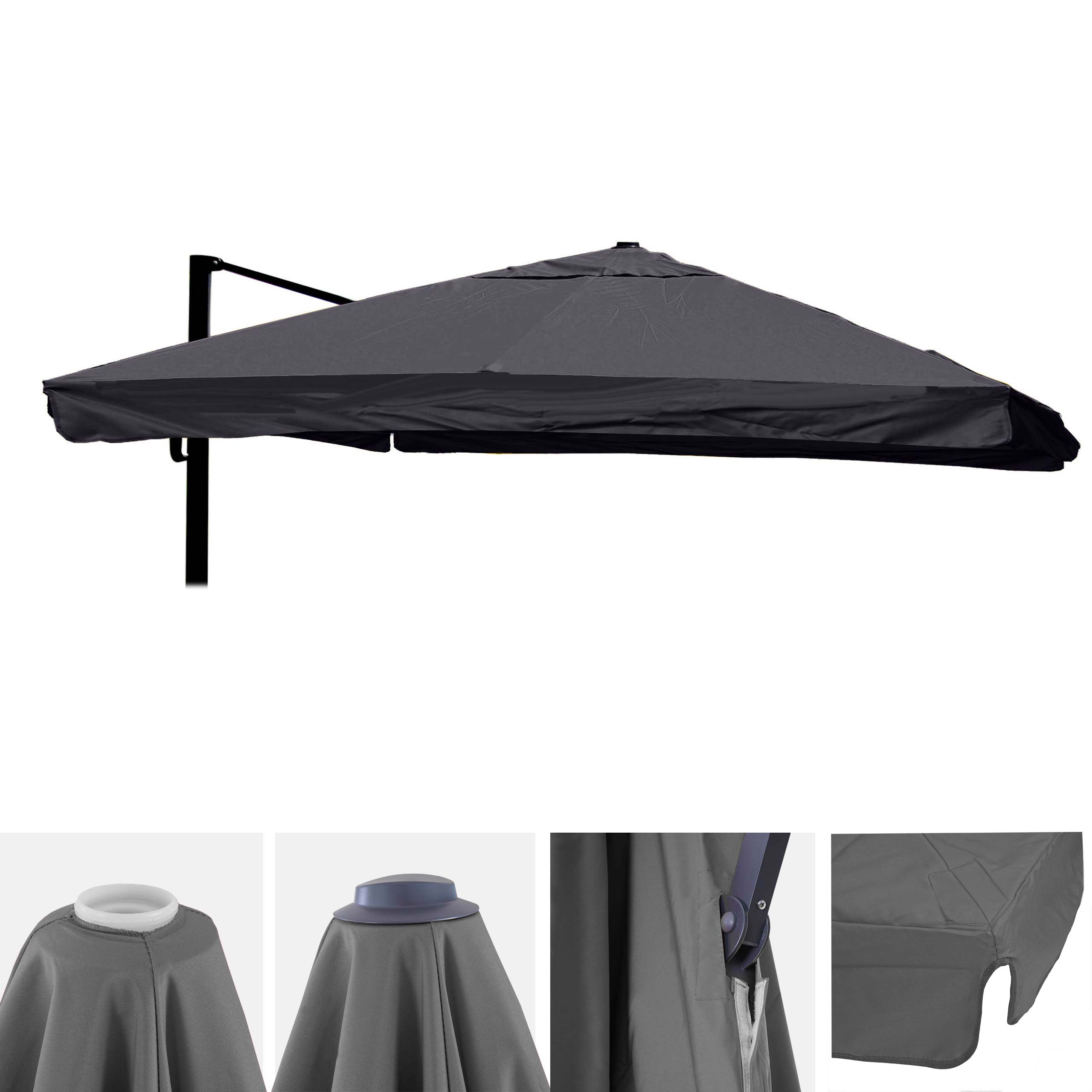 Ersatz-Bezug f&uuml;r Luxus-Ampelschirm MCW-A96 mit Flap, Sonnenschirmbezug Ersatzbezug, 3x4m (&Oslash;5m) Polyester 4kg ~ anthrazit 