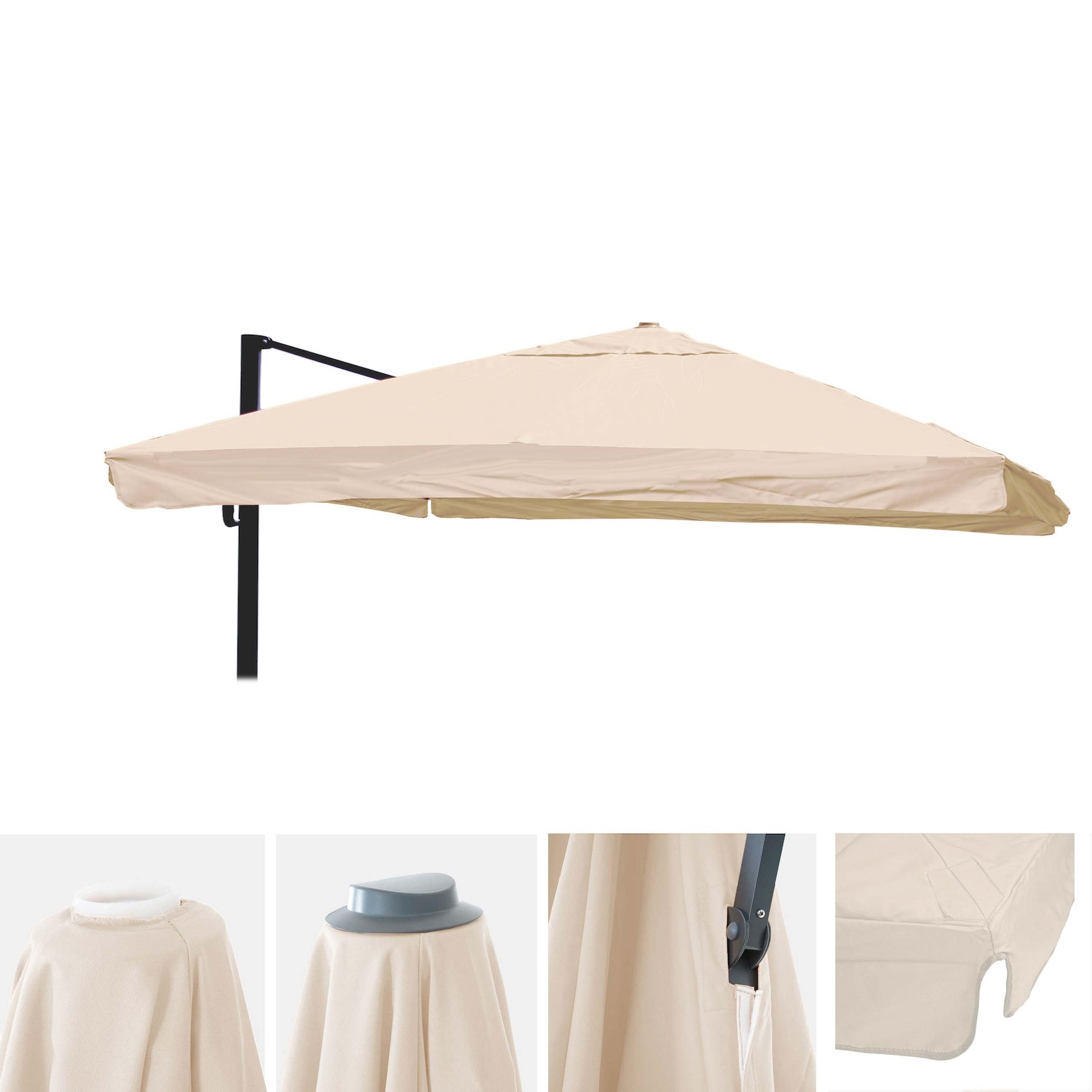 Ersatz-Bezug für Luxus-Ampelschirm MCW-A96 mit Flap, Sonnenschirmbezug Ersatzbezug, 3x4m (Ø5m) Polyester ~ creme