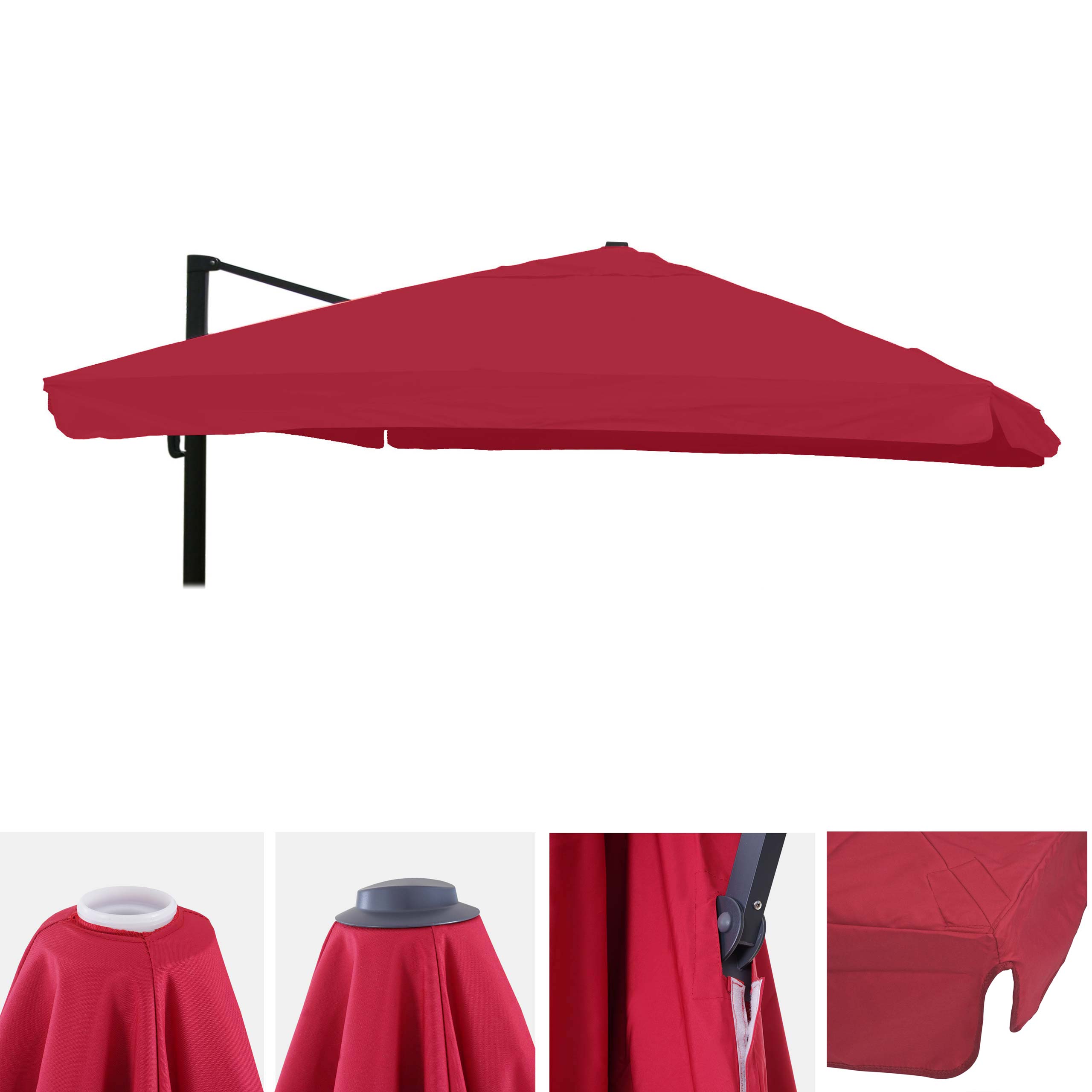 Ersatz-Bezug f&uuml;r Luxus-Ampelschirm MCW-A96 mit Flap, Sonnenschirmbezug Ersatzbezug, 3x3m (&Oslash;4,24m) Polyester ~ bordeaux 