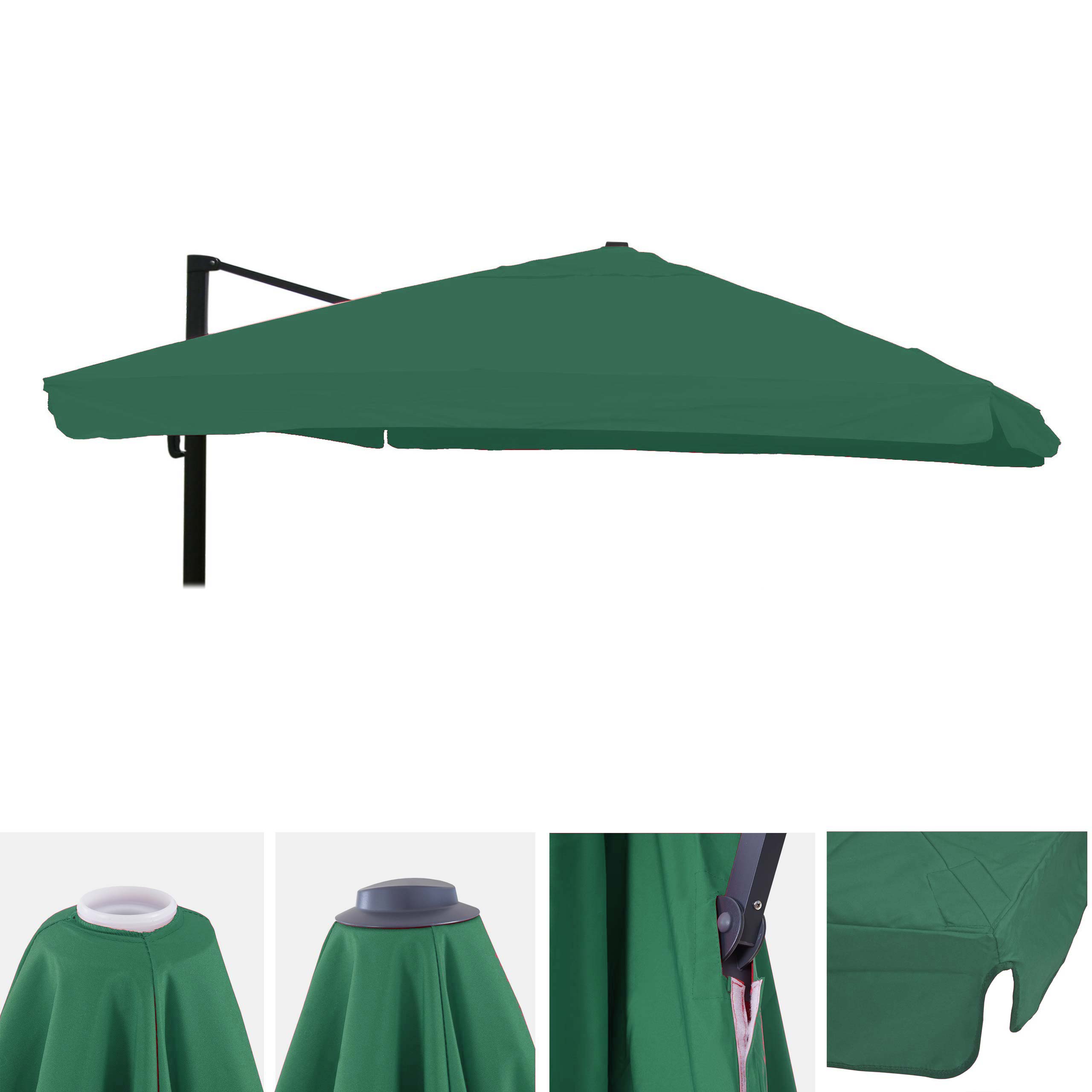 Ersatz-Bezug f&uuml;r Luxus-Ampelschirm MCW-A96 mit Flap, Sonnenschirmbezug Ersatzbezug, 3x3m (&Oslash;4,24m) Polyester 3kg ~ dunkelgr&uuml;n 