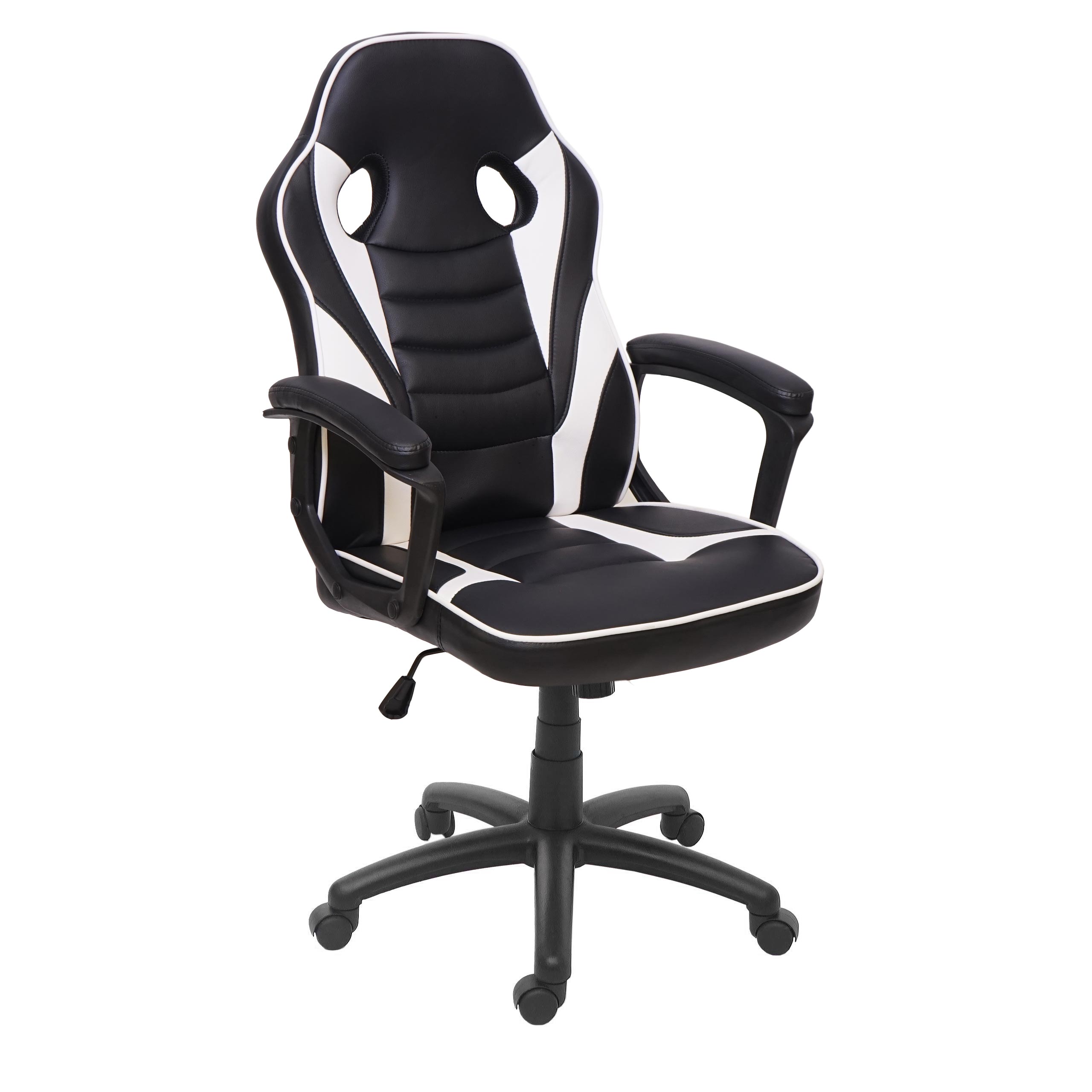 B&uuml;rostuhl MCW-F59, Schreibtischstuhl Drehstuhl Racing-Chair Gaming-Chair, Kunstleder ~ schwarz/wei&szlig; 