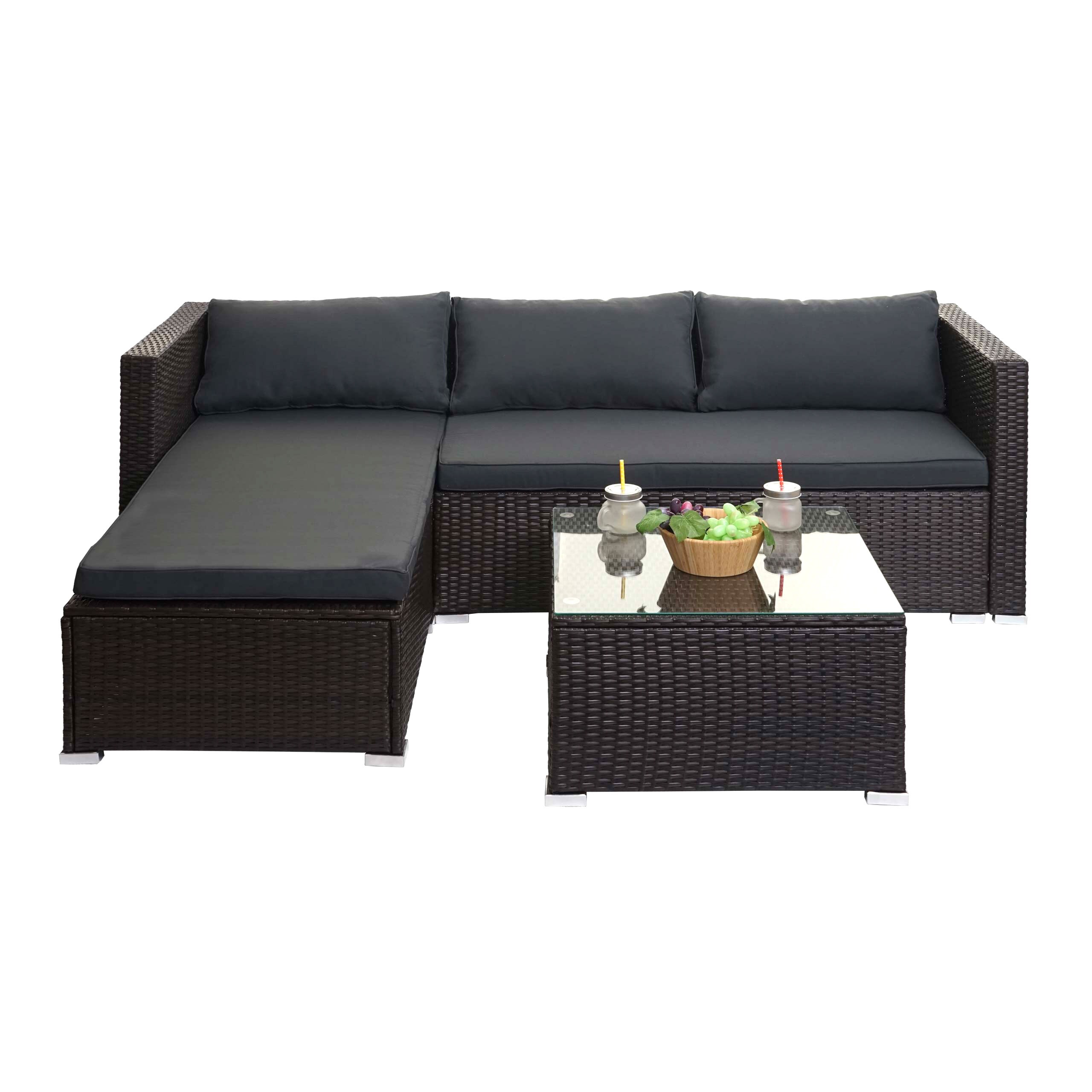 Poly-Rattan Garnitur MCW-F57, Balkon-/Garten-/Lounge-Set Sofa Sitzgruppe ~ braun, Kissen dunkelgrau ohne Deko-Kissen 