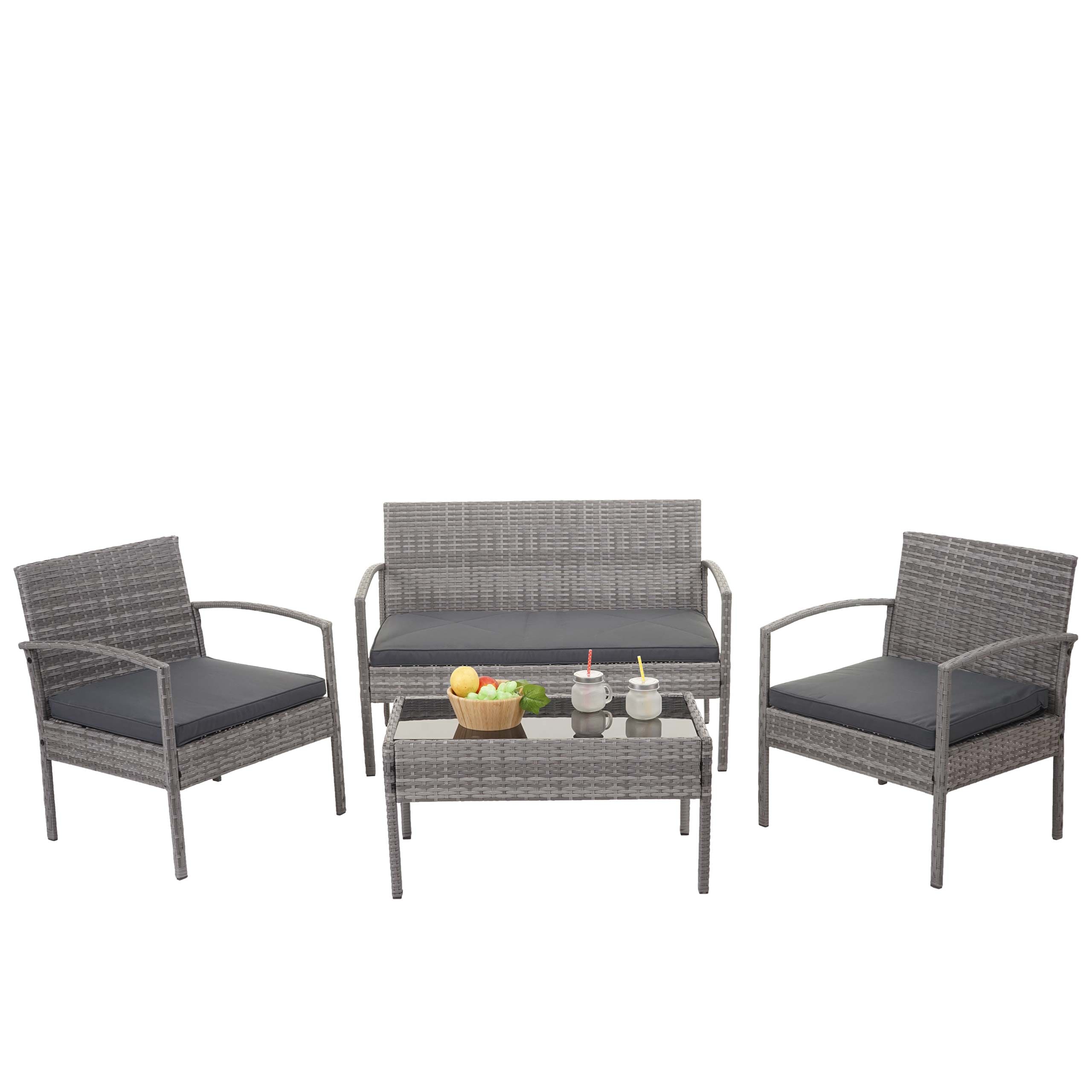 Poly-Rattan Garnitur MCW-F56, Balkon-/Garten-/Lounge-Set Sitzgruppe ~ grau, Kissen dunkelgrau 