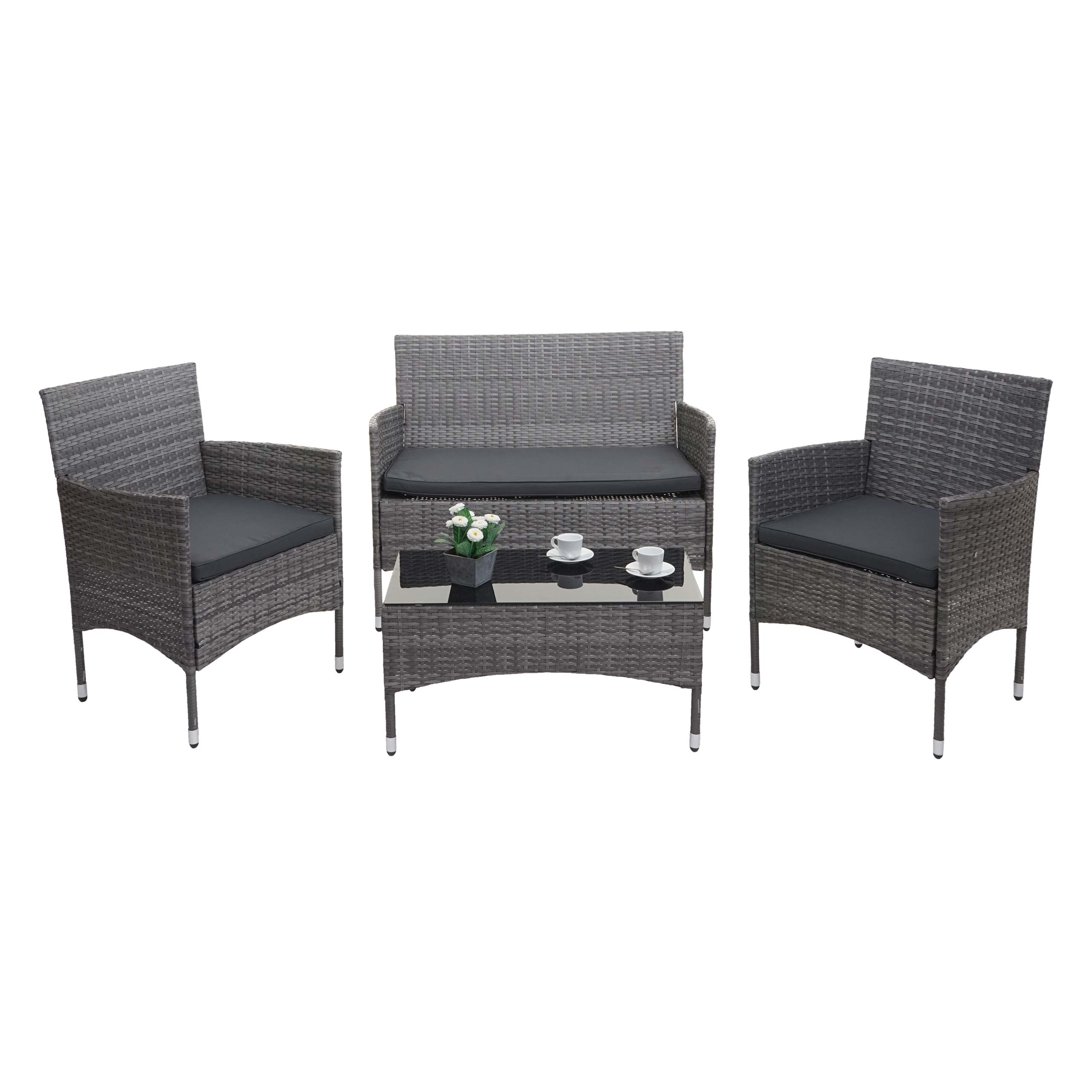 Poly-Rattan Garnitur MCW-F55, Balkon-/Garten-/Lounge-Set Sofa Sitzgruppe ~ grau, Kissen dunkelgrau 