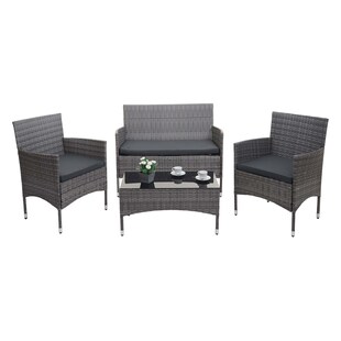 Poly-Rattan Garnitur MCW-F55, Balkon-/Garten-/Lounge-Set Sofa Sitzgruppe ~ grau, Kissen dunkelgrau 