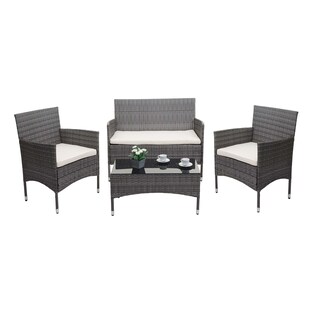 Poly-Rattan Garnitur MCW-F55, Balkon-/Garten-/Lounge-Set Sofa Sitzgruppe ~ grau, Kissen creme 